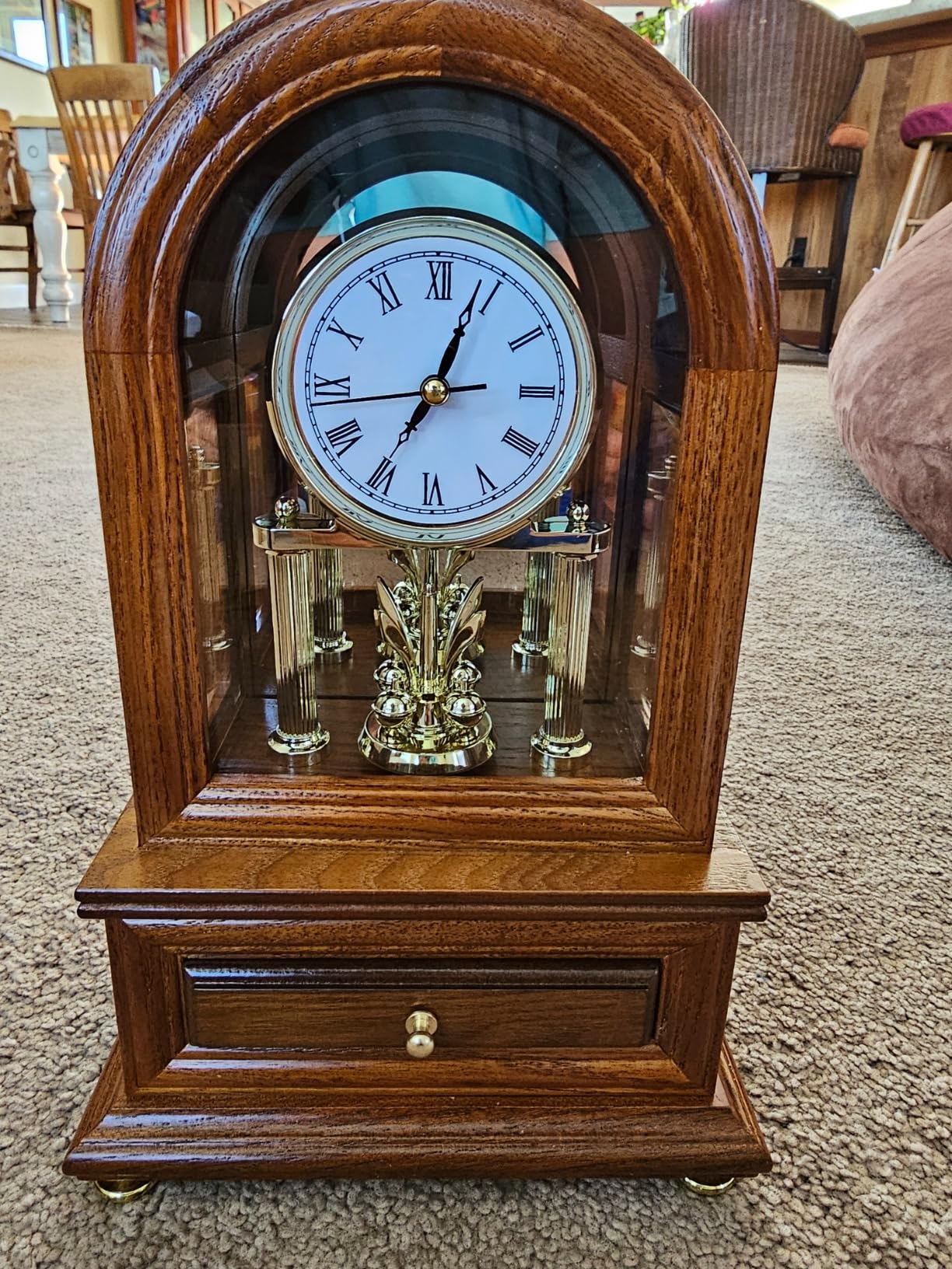 AYRELY Wooden Table Anniversary Clock, Antique Shelf Clocks, Revolving Pendulum Mantel Clocks, Desk Grandfather Clock for Living Room, Home Decor Gift customer photo 1