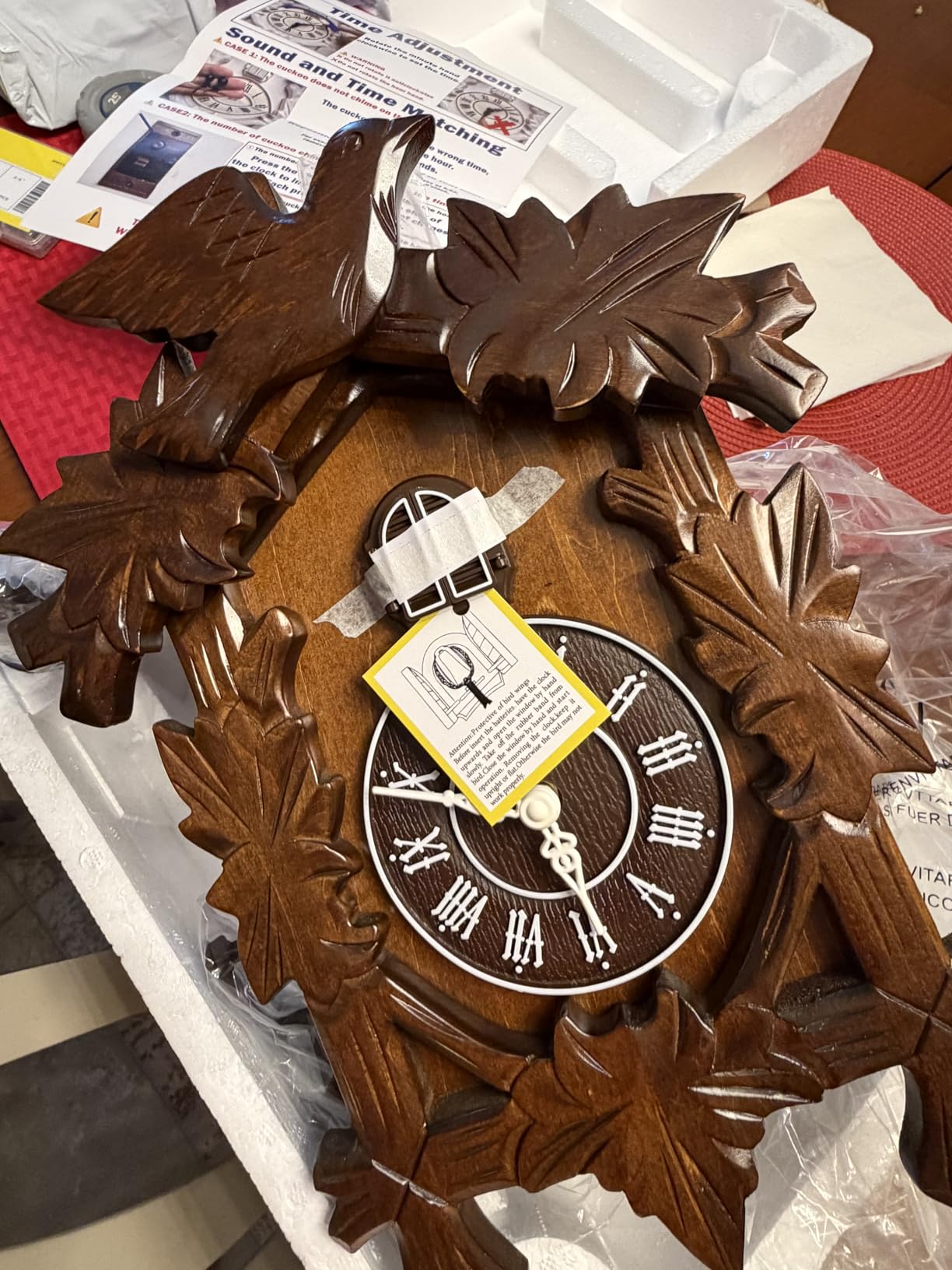 Rylai Vintage Cuckoo Clock Handcrafted Wooden Wall Clock for Home Décor | Large Size 13x9.5 Inch Traditional Germany Design Volume Control Coo-Coo Auto Night Sensor Brown/White customer photo 1