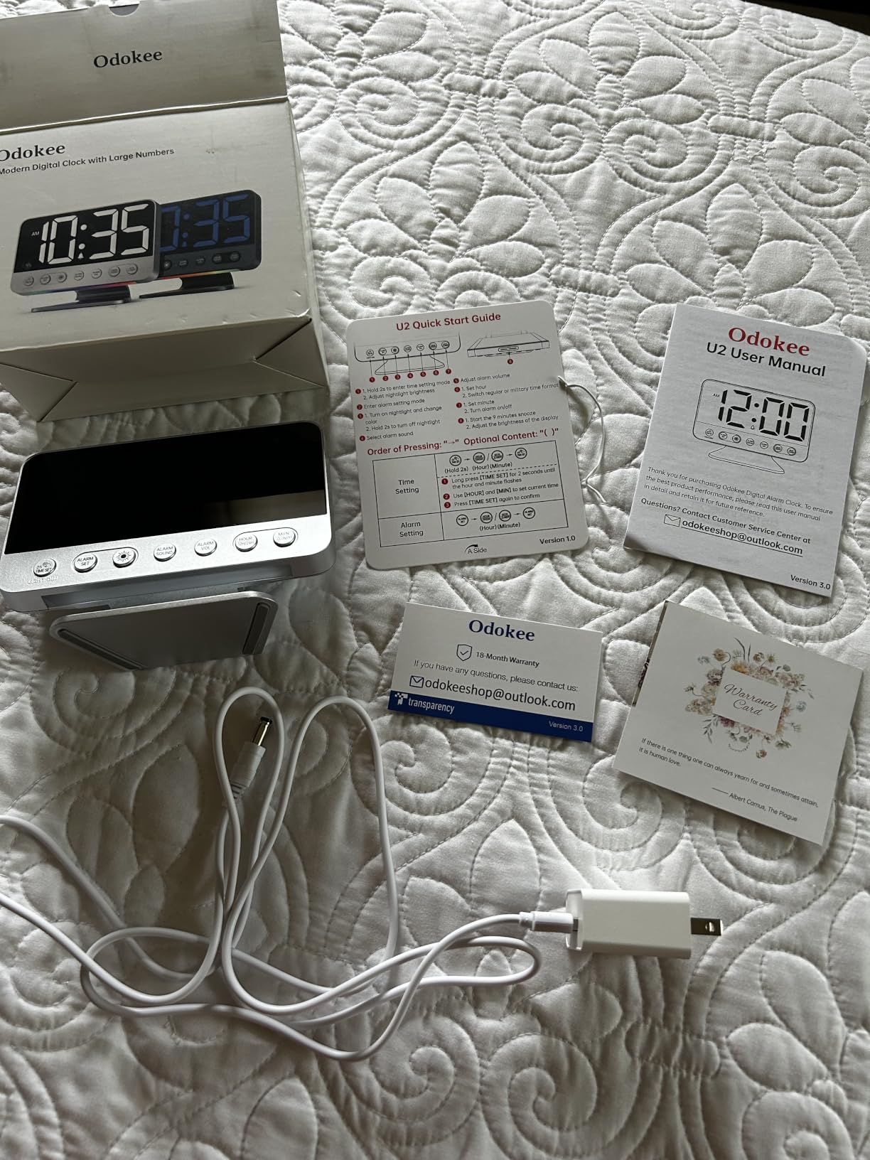 Odokee Digital Alarm Clocks for Bedrooms: Large Bold Number 5 Brightness Dimmer - Easy to Read Across The Room - 5 Alarm Sound 8 Night Light - Silver customer photo 1