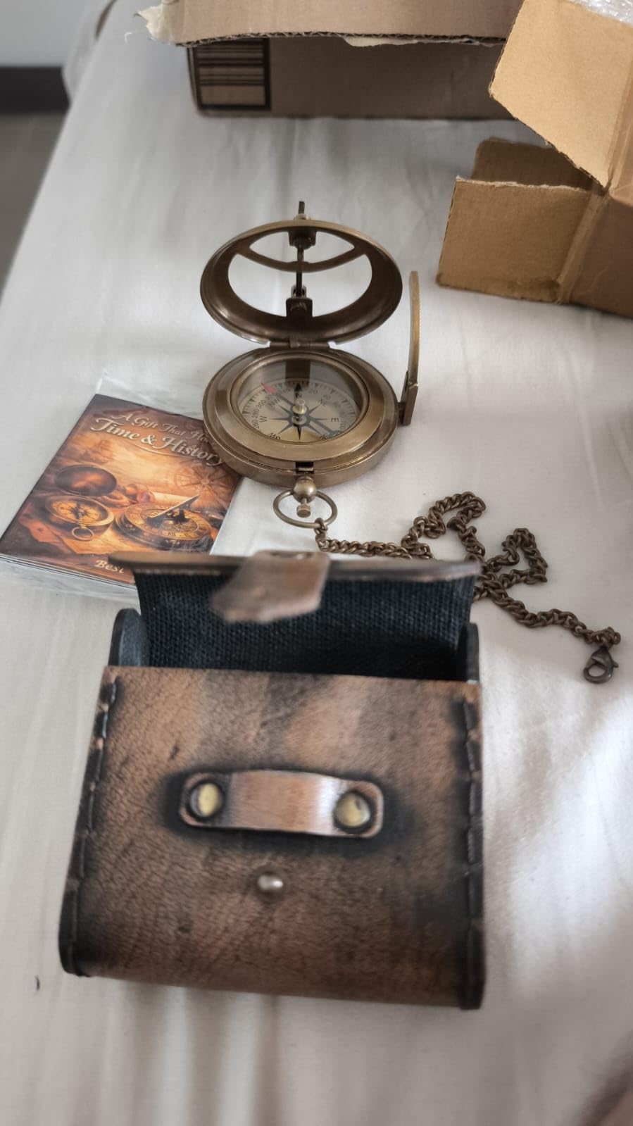 Behind You Engraved Brass Compass Gift for Men - Handcrafted Vintage Brass Sundial Compass - Antique Nautical Sun Clock with Leather Case customer photo 2