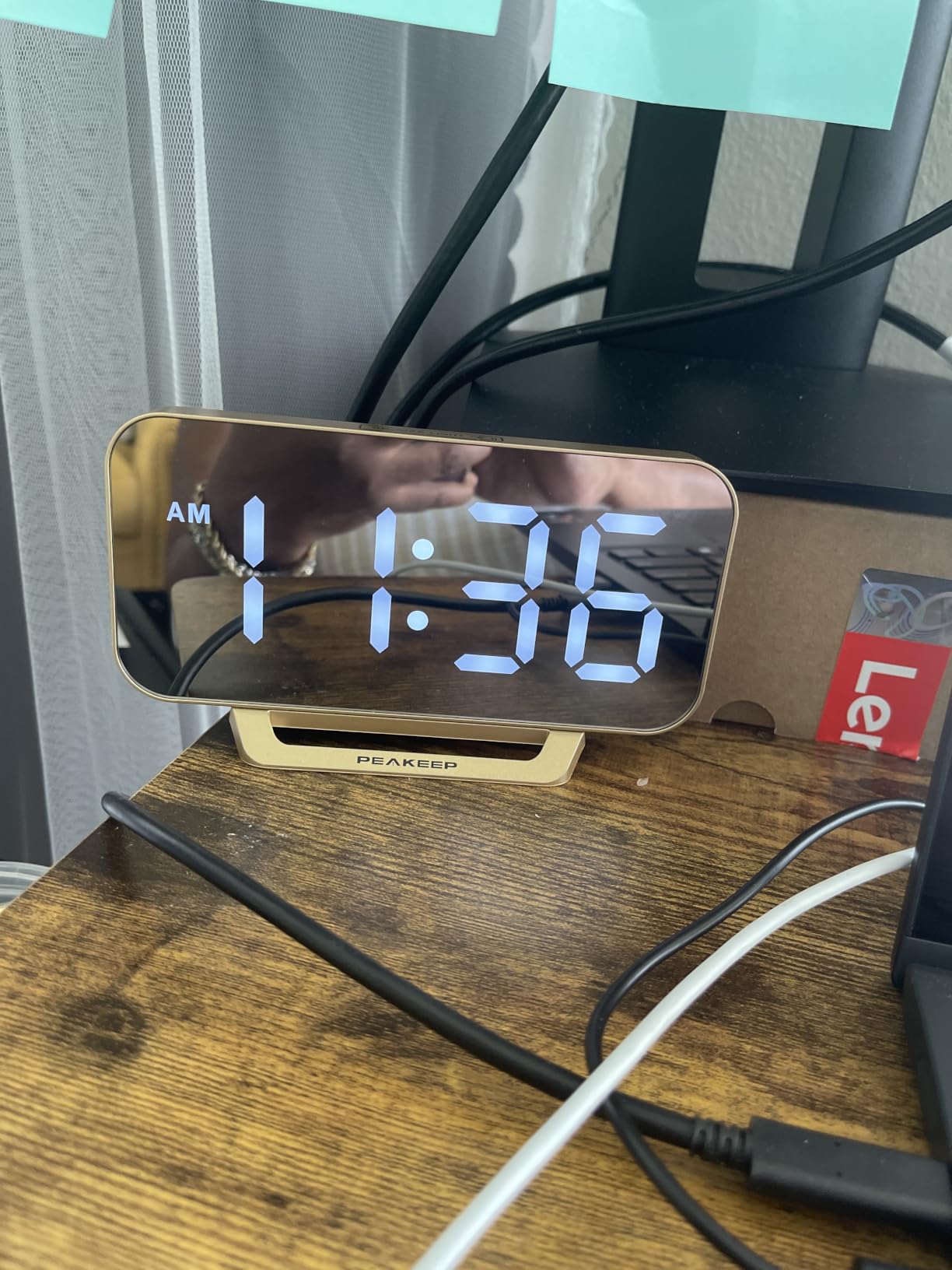 Peakeep Slim Digital Mirror Aesthetic Alarm Clock for Bedrooms Desk Decor | Gold customer photo 1