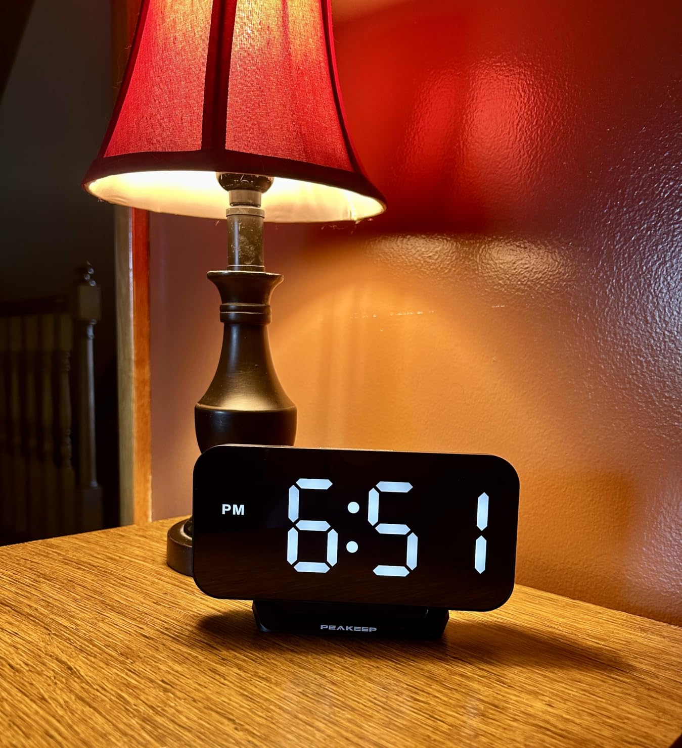 Peakeep Slim Digital Mirror Aesthetic Alarm Clock for Bedrooms Desk Decor | Gold customer photo 2
