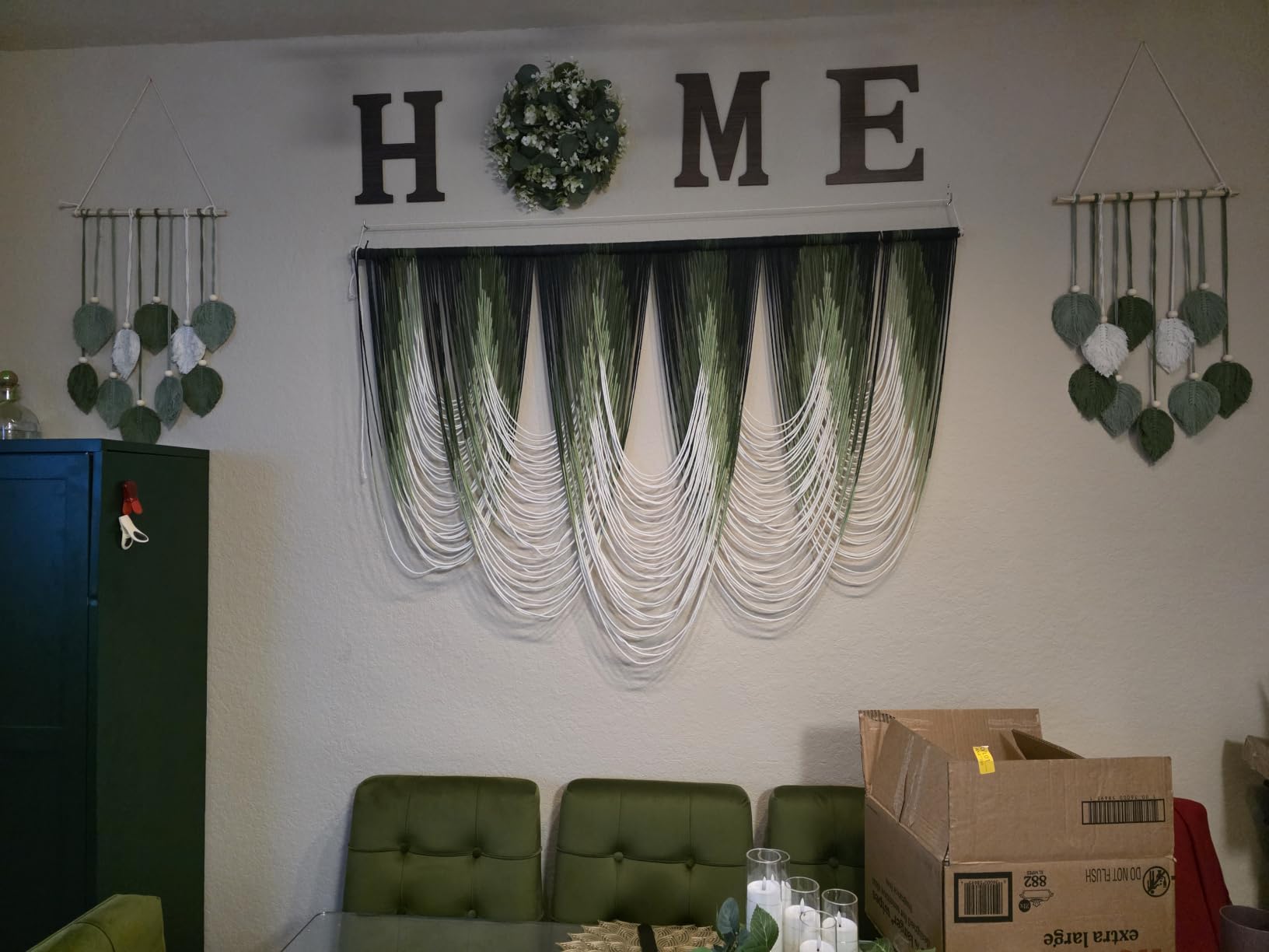 Macrame Wall Hanging Dip-Dyed Green Fiber Art Boho Wall Decor 57