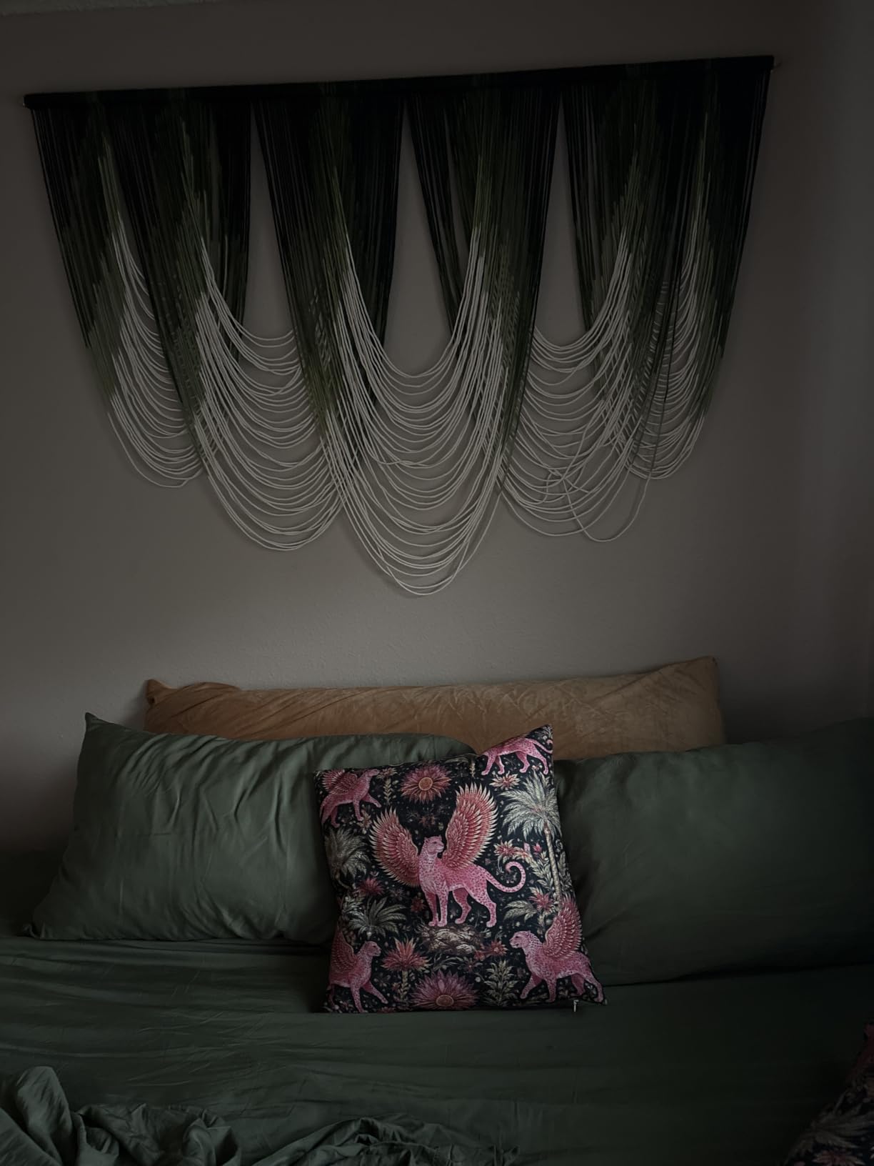 Macrame Wall Hanging Dip-Dyed Green Fiber Art Boho Wall Decor 57