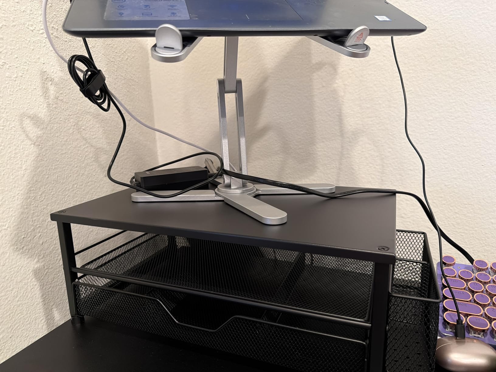OPNICE Desk Organizer and Accessories, 2-Tier Computer Monitor Stand Riser with Drawer and 2 Pen Holders, Laptop Stand, Office Desk Accessories for Office Supplies, Black customer photo 2