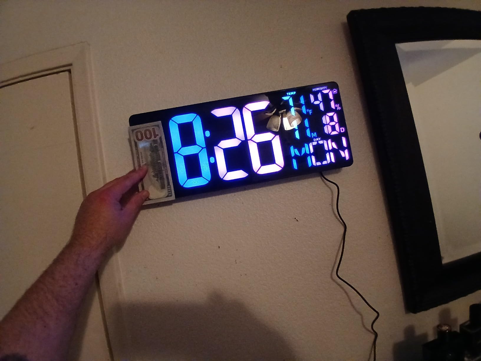 11 RGB Color Changes Large Digital Wall Clock/Bluetooth Auto Time Sync, Remote-Controlled Digital Wall Clock Large Display with Alarm/Timer Function, DST, Indoor Temperature/Humidity Display (18 inch) customer photo 2