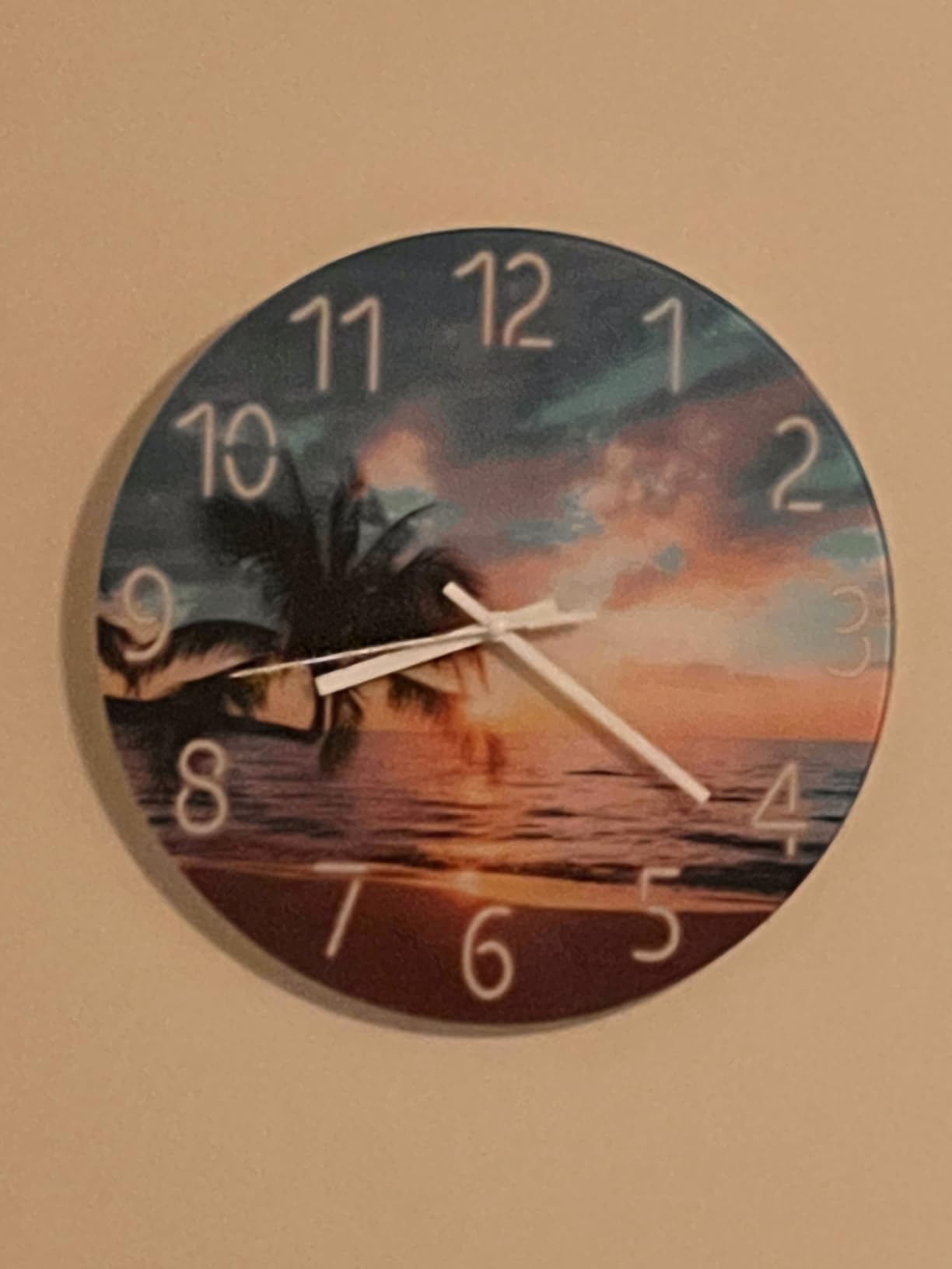 XFM Beach Wall Clocks Battery Operated 12 Inch Sunset Nautical | Palm Tree Round Glass Silent Analog Coastal Wall Clocks for Bedroom Living Room Office Kitchen Decor Non Ticking customer photo 1