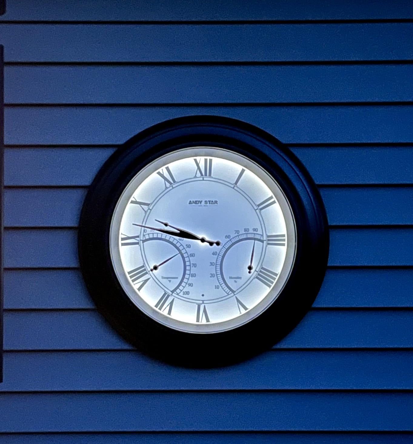24 Inch Outdoor Clocks Waterproof, Large Outdoor Wall Clocks for Garden Patio Pool, Modern Lighted Metal Clock Battery Operated with Thermometer & Hygrometer, Gray Oak Wooden Non Ticking customer photo 2