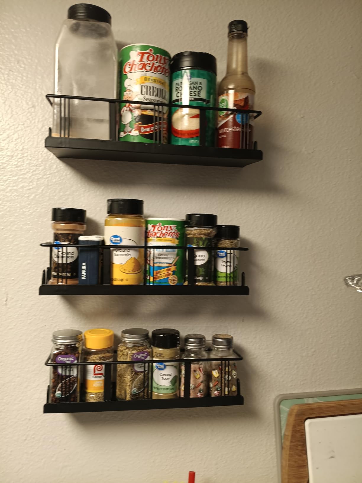 Bunoxea Spice Rack Wall Mounted 3 Pack,RV Spice Rack,Black | 12 Built-in Hooks,3 Versatile Sizes, Space-Saving,Flat Base, Screw or Adhesive, For Kitchen Cabinet, Pantry Door,Stove,RV customer photo 1