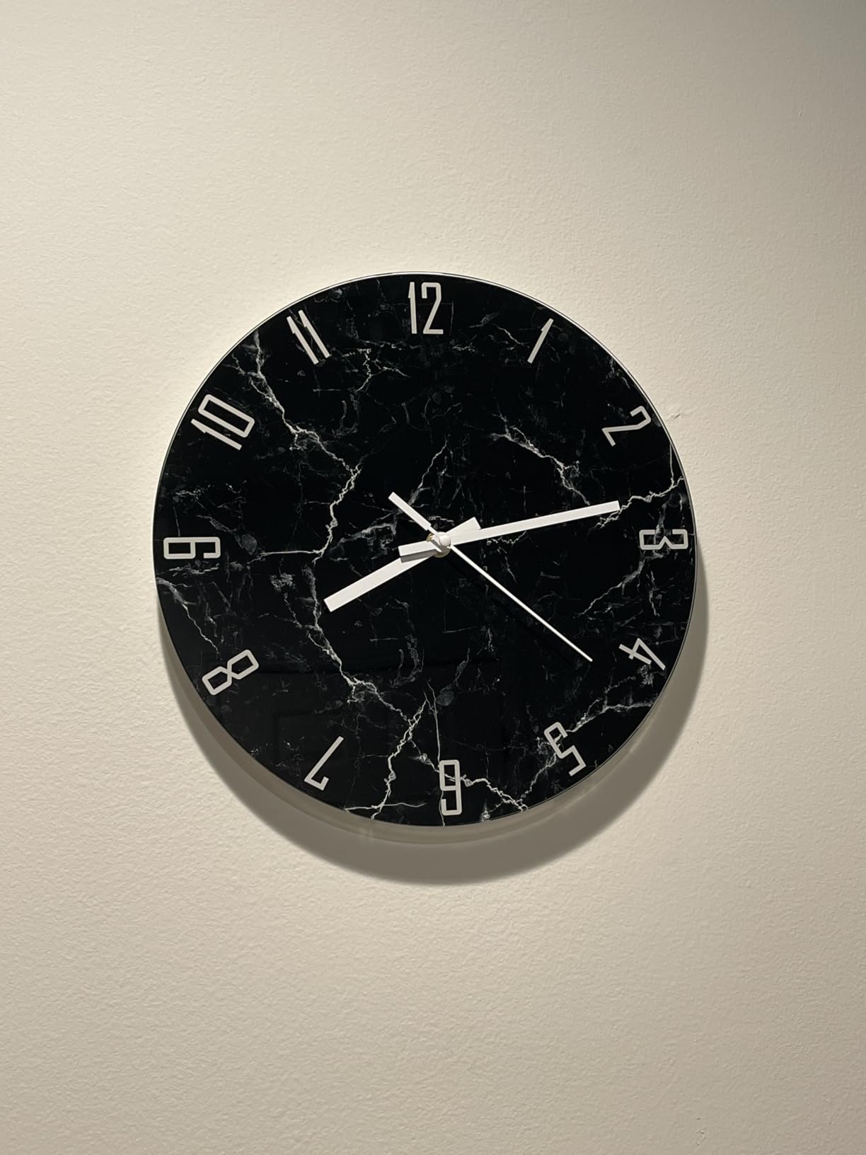 Round Marble Battery Wall Clock Modern 14 Inch | White Minimalist Wall Clock for Kitchen Bedroom Office Living Room Quartz Glass Silent Clock for Wall customer photo 2