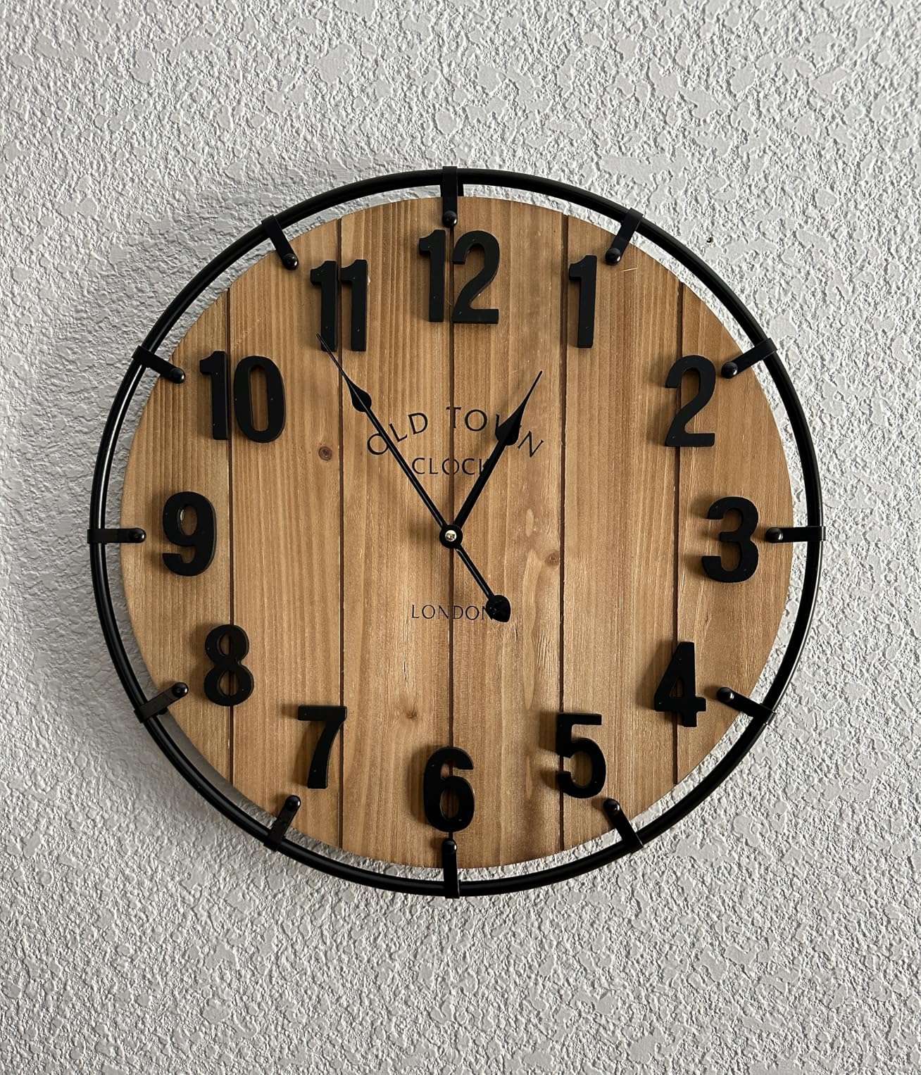 Large Old Town Farmhouse Wall Clock, 24 Inches Rustic Antique Wood with Metal Circle and Large Numerals, Silent Battery Operated Clock for Office, Kitchen, Bedroom, Living Room (Washed White) customer photo 2