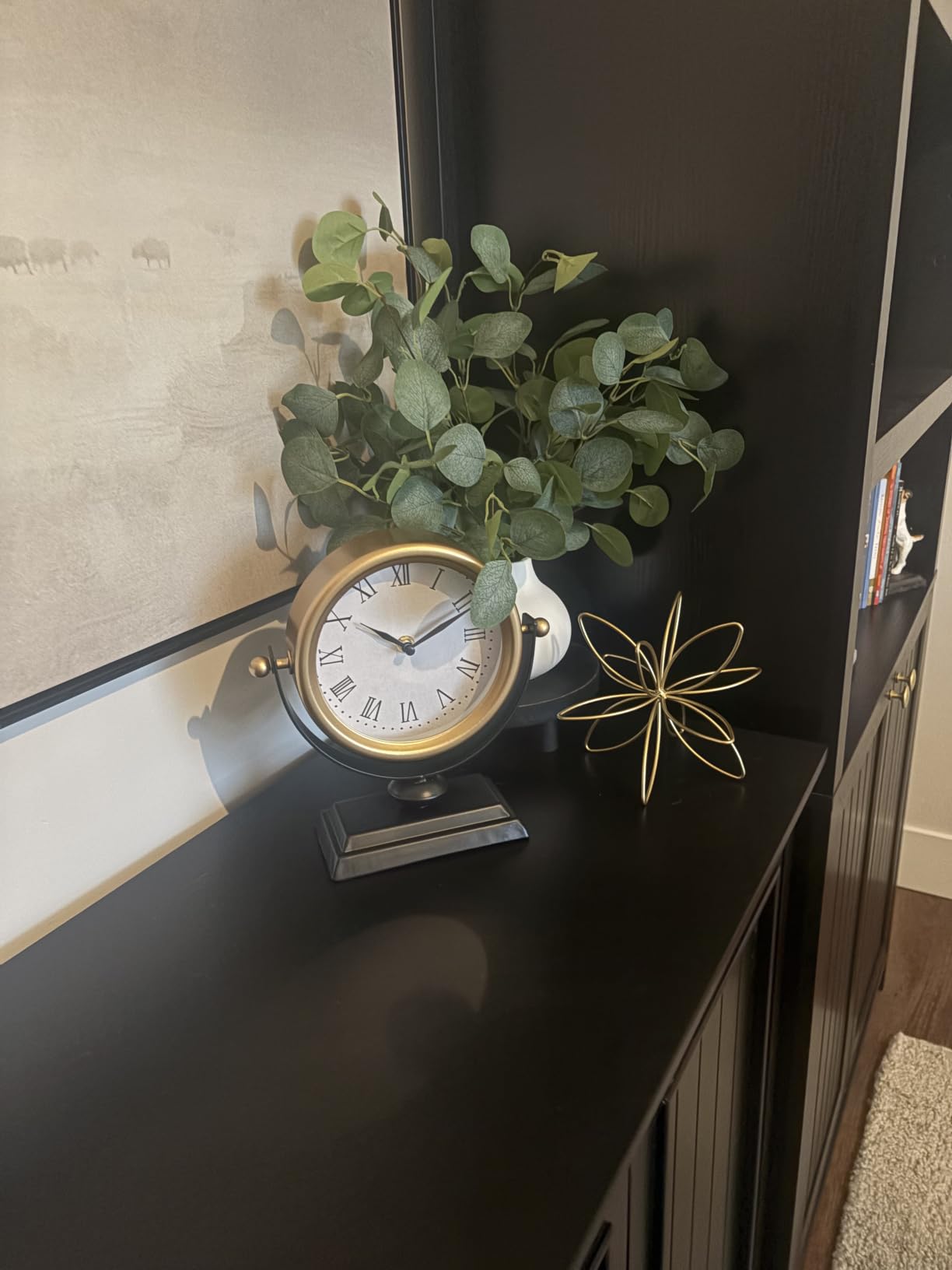 Vintage Table Clock Silent Mantel Gold Analog | Retro gold analog desk decor Silent non-ticking customer photo 1