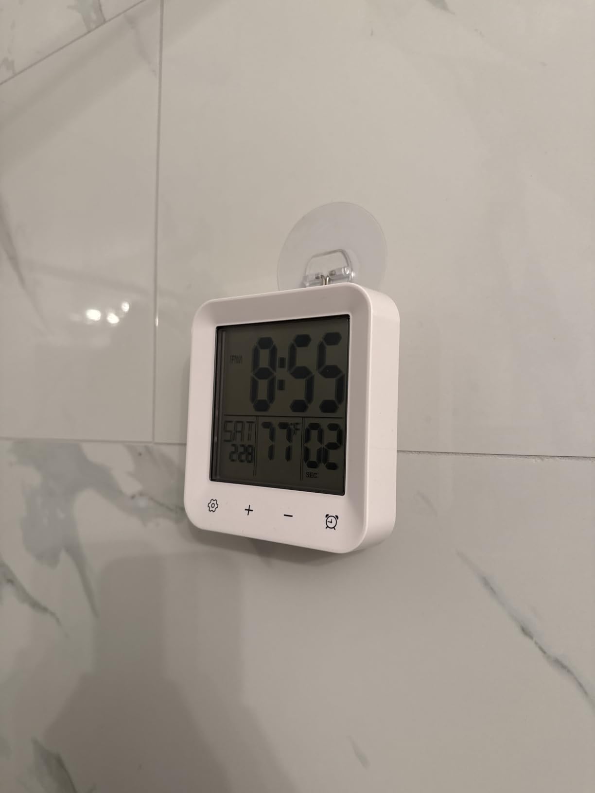 Digital Shower Clock Waterproof, Bathroom Wall Clock Timer with Touch Screen, Temperature, LCD Display, Suction Cup Hanging Hole Stand for Kids and Adults customer photo 2