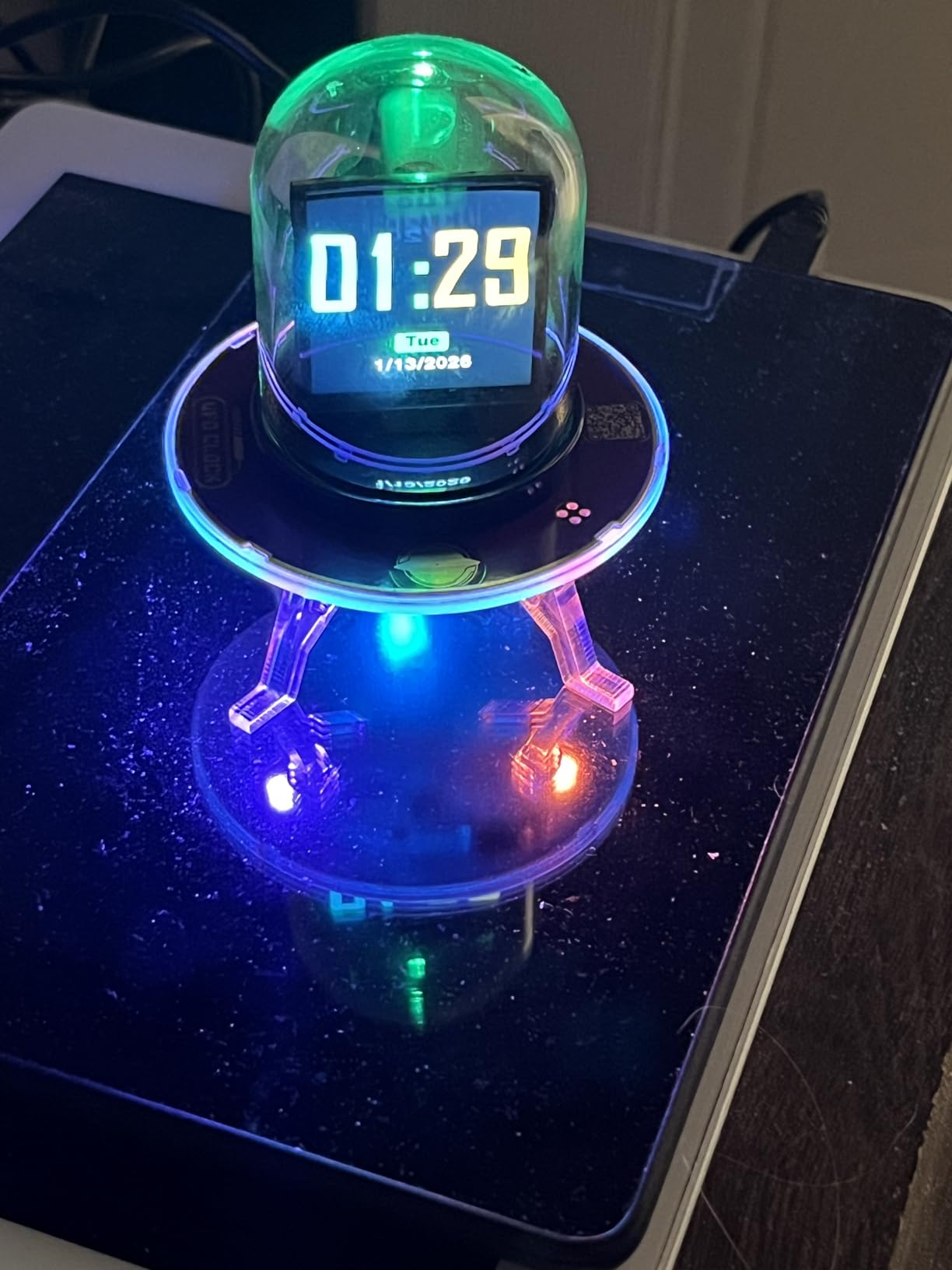 UFO WiFi-Synced Nixie Tube Digital Alarm Clock with IPS Screen,RGB Lighting,Weather Forecast,Real-Time Bitcoin/Stock/Forex/Gold Ticker,Custom Photo & GIF/JPG Display customer photo 1