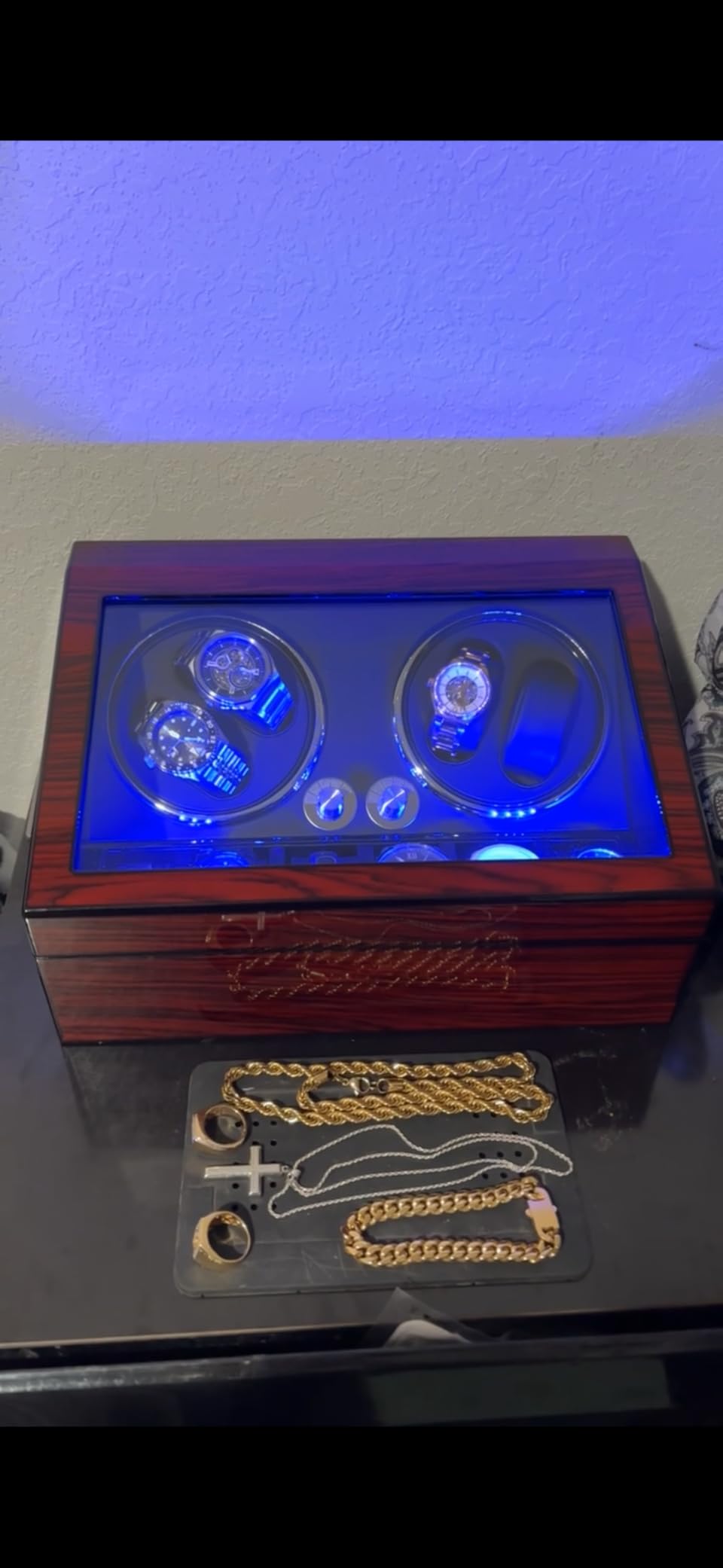 ANWBROAD Watch Winder for Automatic Watches, Automatic Watch Winder Box | 4 Watch Rotator and 6 Extra Storages Super Quiet Motor LED Backlight Piano Paint 4 Rotating Modes UJWW002R customer photo 1
