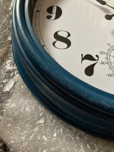 Outdoor Clock Waterproof 12 Inch Clocks with Thermometer Combo | Rustic Coastal Wall Clock Decor, Battery Operated Non-Ticking Blue Clock for Indoor Kitchen, Patio, Pool, Garden customer photo 2