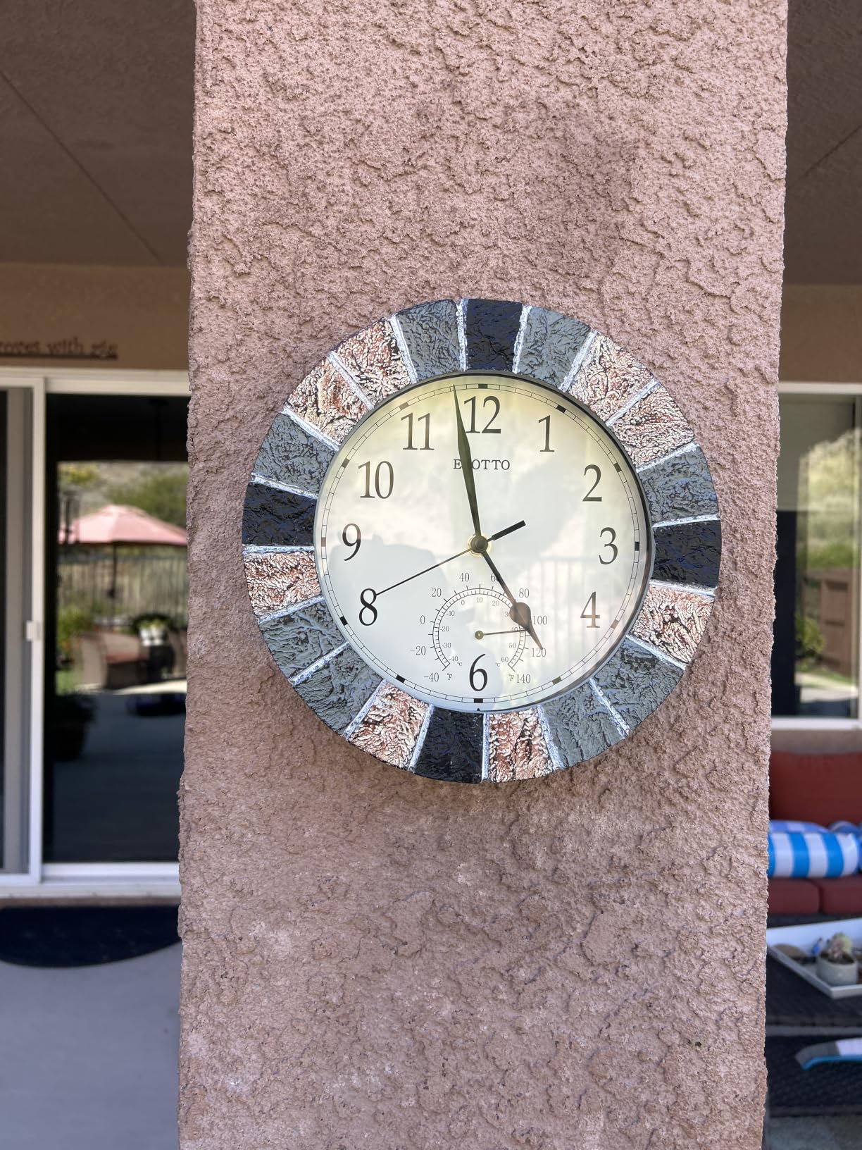 eYotto 10-Inch Small Outdoor Wall Clock, Waterproof with Thermometer, Weather-Resistant, Battery Operated, Silent Non-Ticking customer photo 1