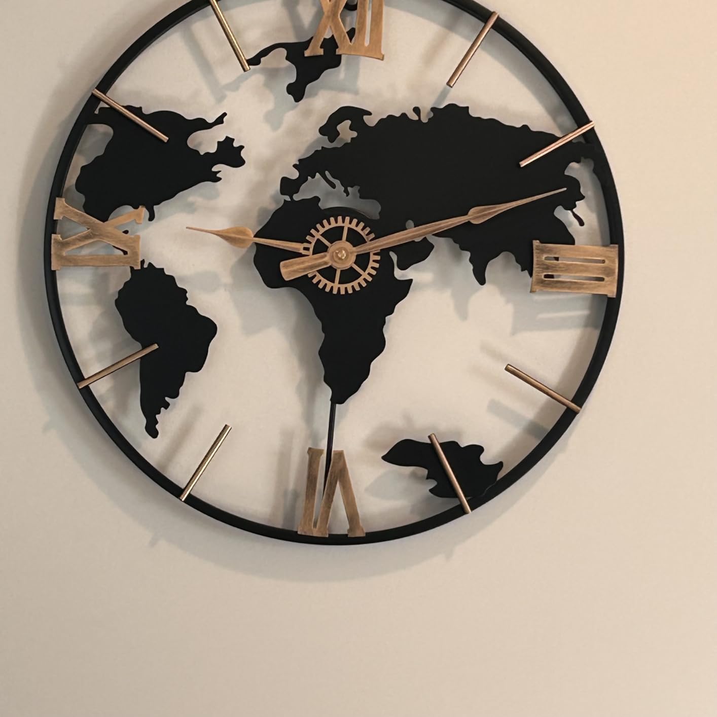 Pytha Sight 30 Inch Large Extra Giant Oversized Arabic World Map Wall Clock | 30 Inch Large Metal Modern Decorative Minimalist World Map Wall Clocks with Vintage Gold Arabic Numeral for Living Room Decor customer photo 2