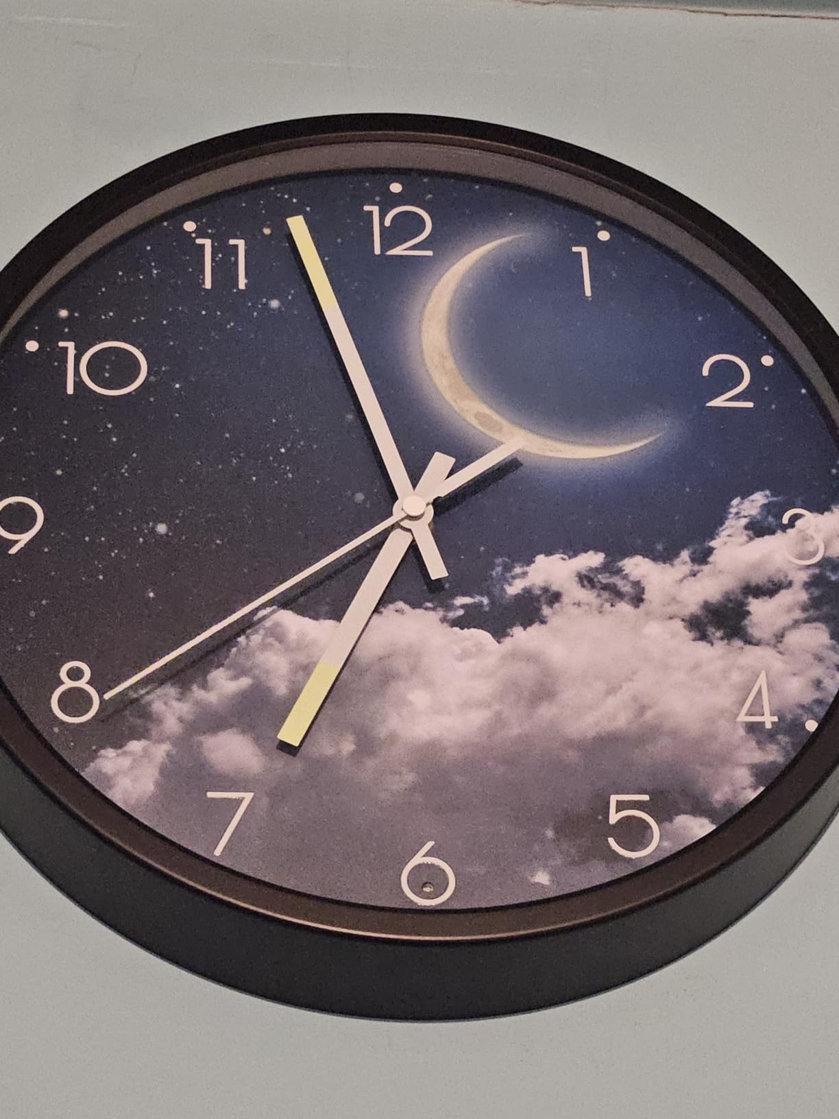 12 Inch LED Night Light Wall Clock, Blue Moon Glow Design | Sound-controlled glow light, silent battery movement, easy-read dial, for bedroom, living room, kids room decor customer photo 1