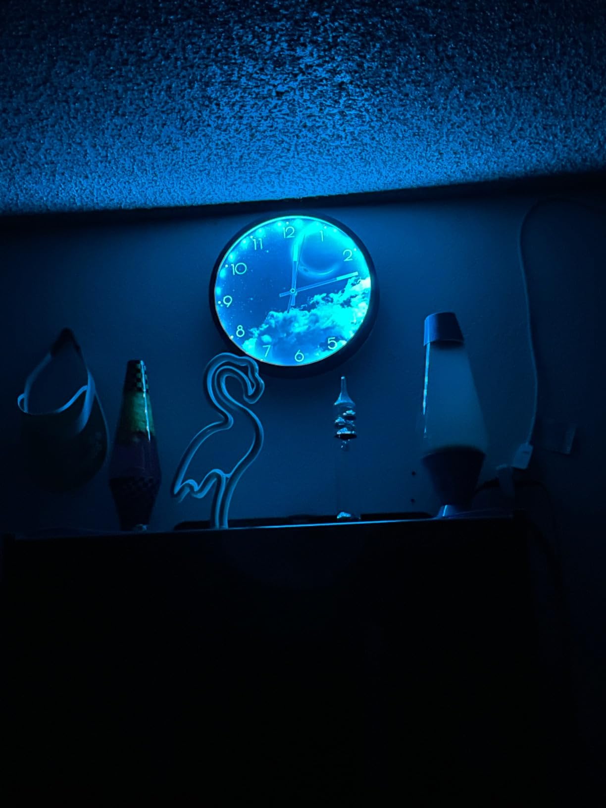 12 Inch LED Night Light Wall Clock, Blue Moon Glow Design | Sound-controlled glow light, silent battery movement, easy-read dial, for bedroom, living room, kids room decor customer photo 2
