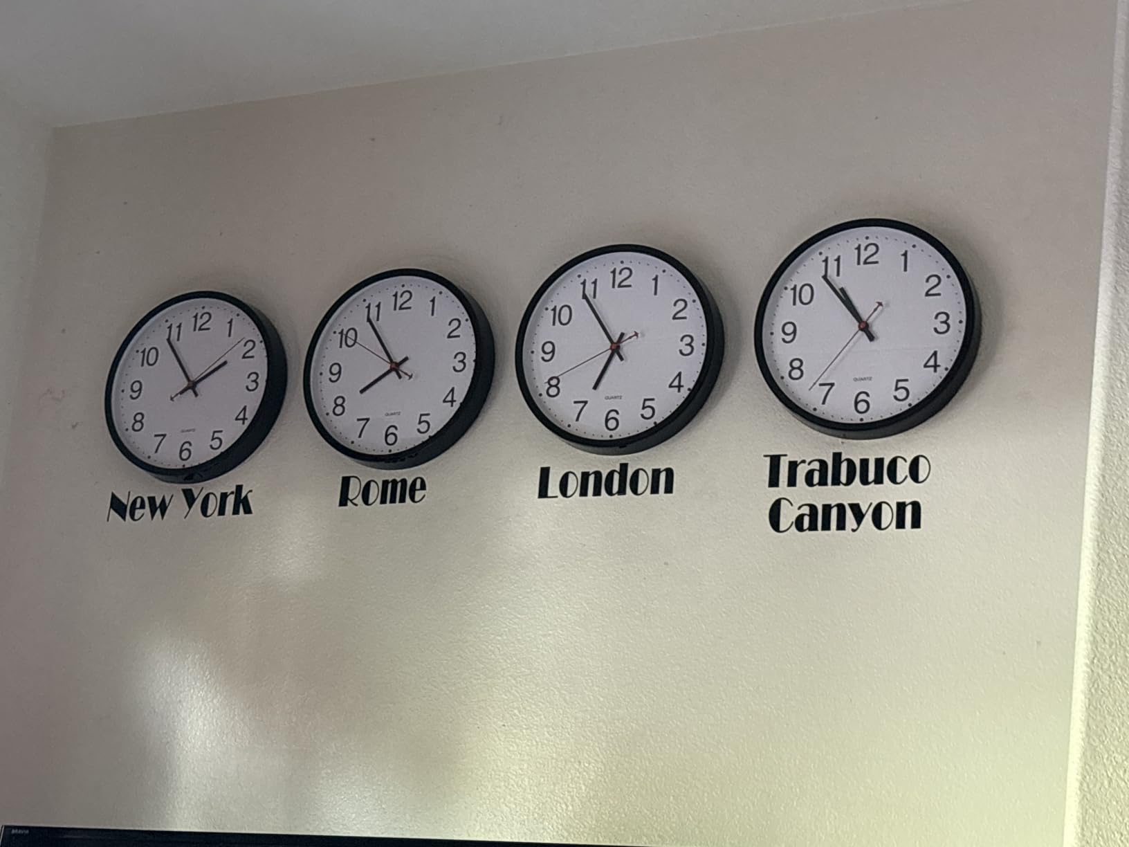 Foxtop 4 Pack Multi-Time Zone Black Wall Clock, 12 Inch Silent Non Ticking Quartz Battery Operated Round Classic Analog Wall Clock for Classroom School Office Living Room Bedroom Home customer photo 2