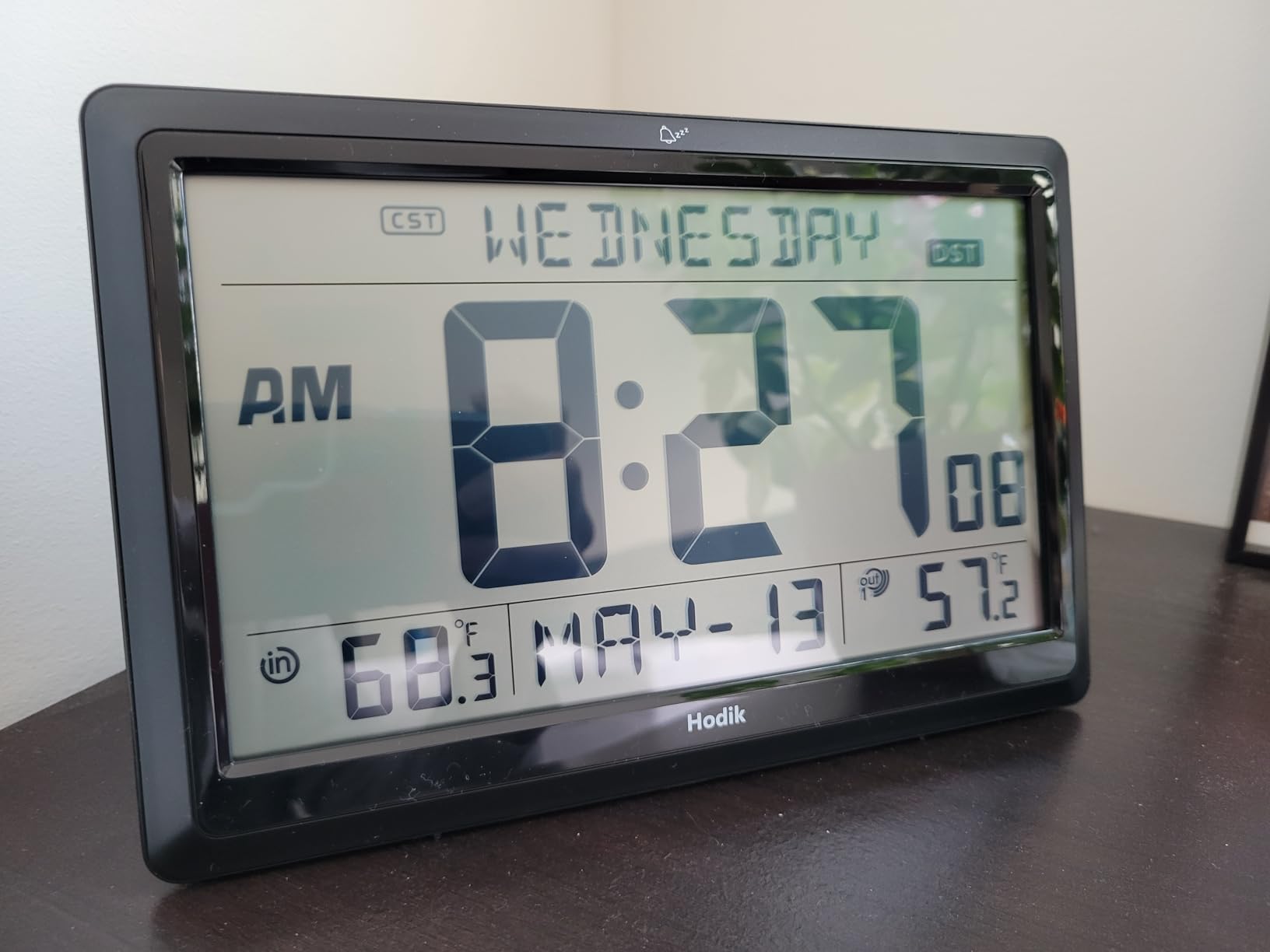 HODIK Wall Clock Atomic with Indoor Outdoor Temperature Battery Powered, Easy Reading with 10.5 Inch LCD Display, 330FT Range Table Wall Clock with DST, 12/24 Hour for Living Room Kitchen (Silver) customer photo 2