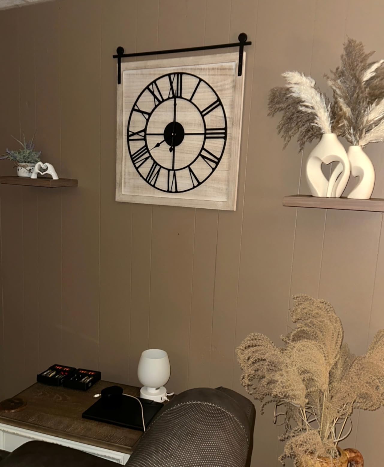 Vintage Barn Door Wall Clock - Distressed White Wash Finish, Large Rustic Farmhouse Wood Clock for Home, Wall and Farmhouse Décor, 24x23.6 Inches customer photo 2
