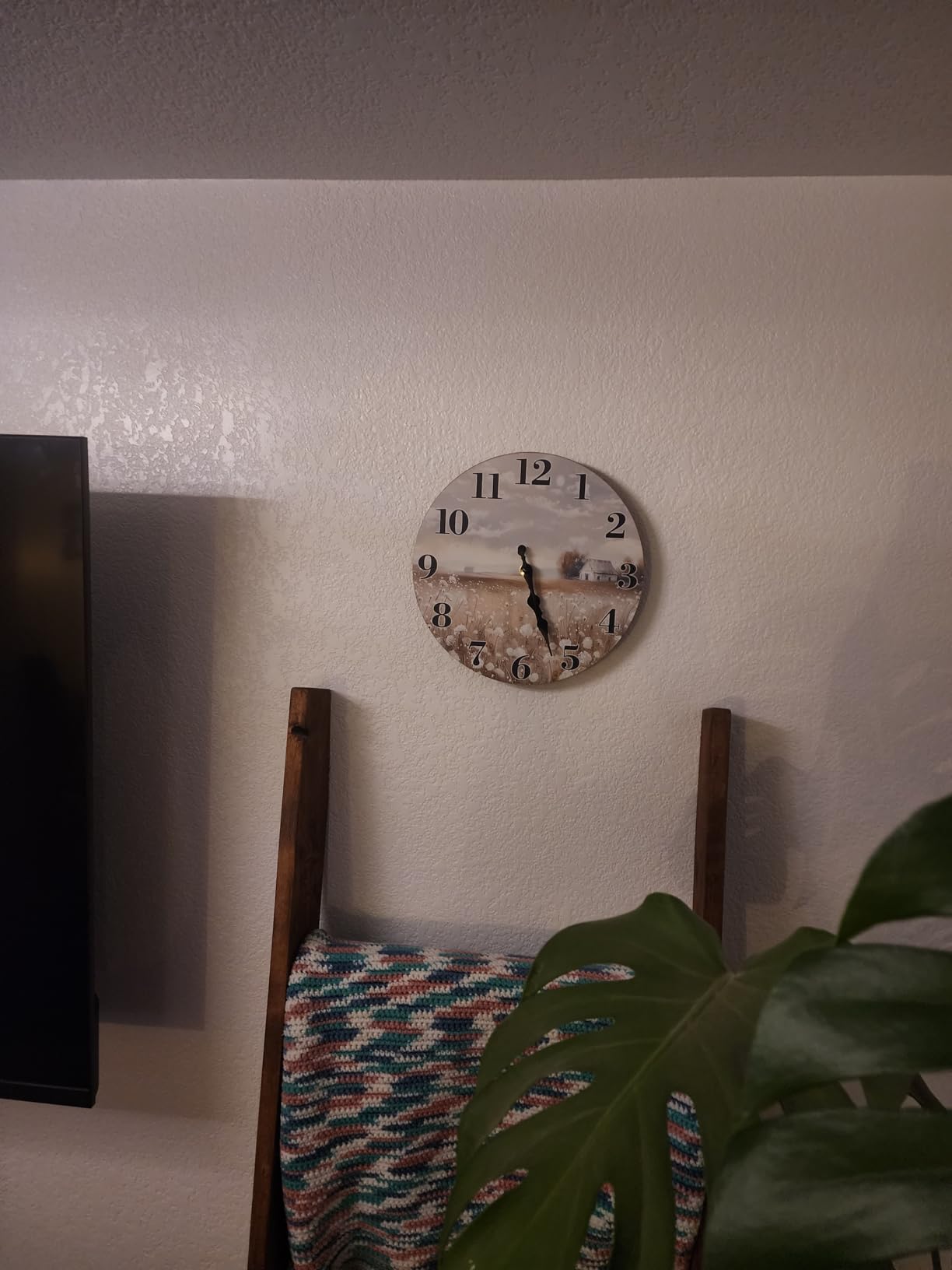 XFM Farmhouse Kitchen Wall Clocks Battery Operated 10 Inch Silent | Small Wooden Country Flower Field Clock Decorative for Living Room Bedroom Home Office Non-Ticking customer photo 2