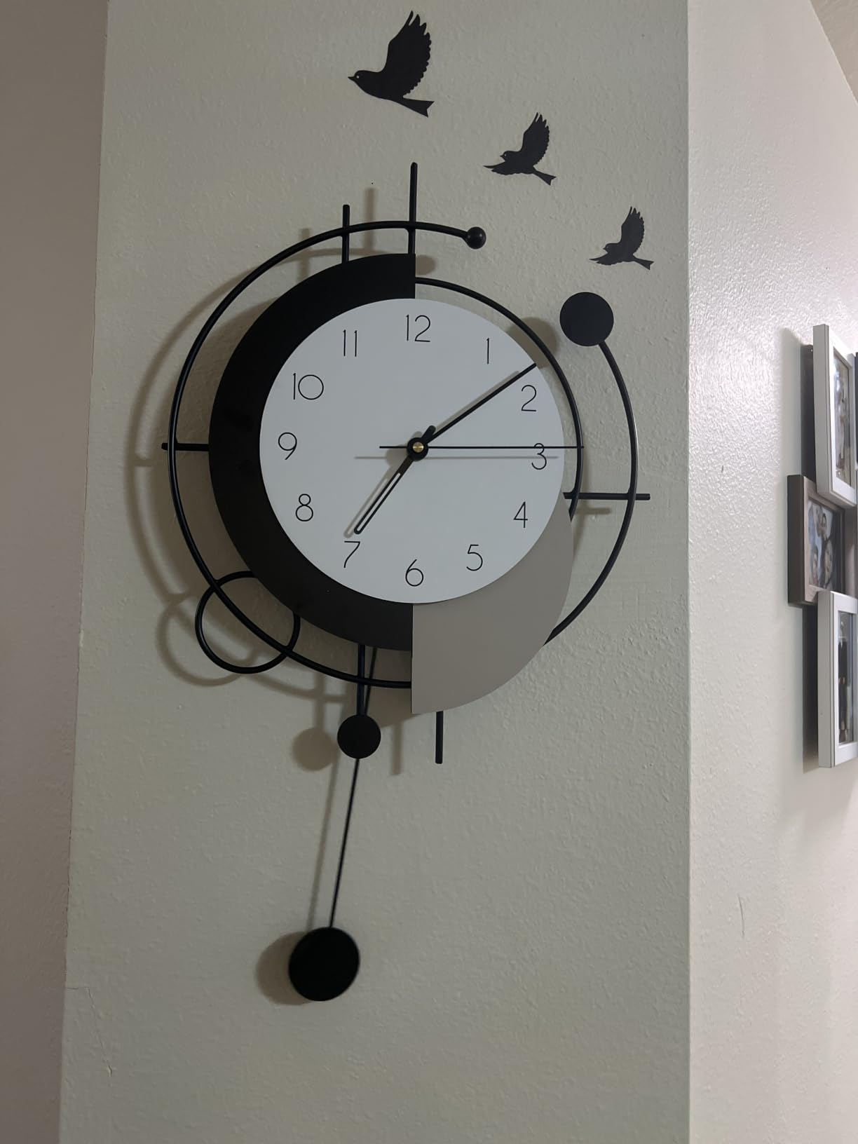 Modern Wall Clock for Living Room Decor Large Decorative Metal Wall Clock with Pendulum 14 Inch Big Black Silent Unique Clock Battery Operated Non Ticking for Kitchen Office Bedroom customer photo 2