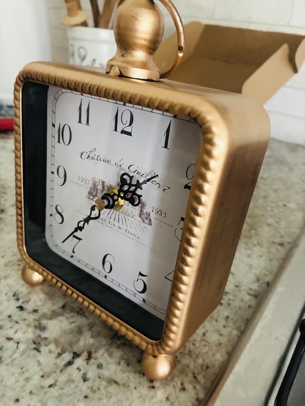 Vintage White Table Clock on Stand, Desk and Shelf Decor Clock, French Rustic Style Mantel Clocks for Farmhouse, Living Room, Bedroom, Bedside, Gift (8.5