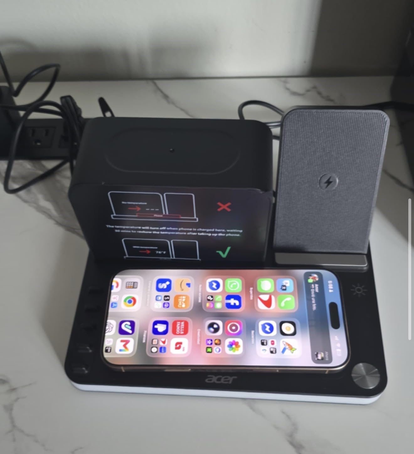 Acer 7-in-1 Wireless Charging Station with LED Clock - 30W Fast Wireless Charger for iPhone 16/15/14/13/12/Pro Max, Apple Watch, AirPods - Bluetooth Auto Time Sync & Night Lights (White) customer photo 1