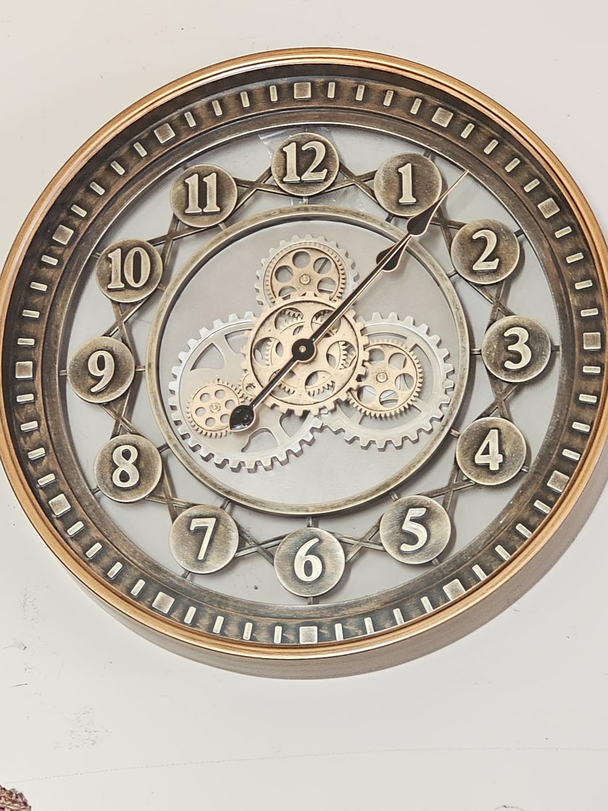 24 Inch Large Real Moving Gears Metal Wall Clock, Antique Brass Gold | Silent Non-Ticking/Large Display/Industrial/Steampunk/Farmhouse Decor/for Living Room Home Office/Housing Warming Gifts customer photo 1