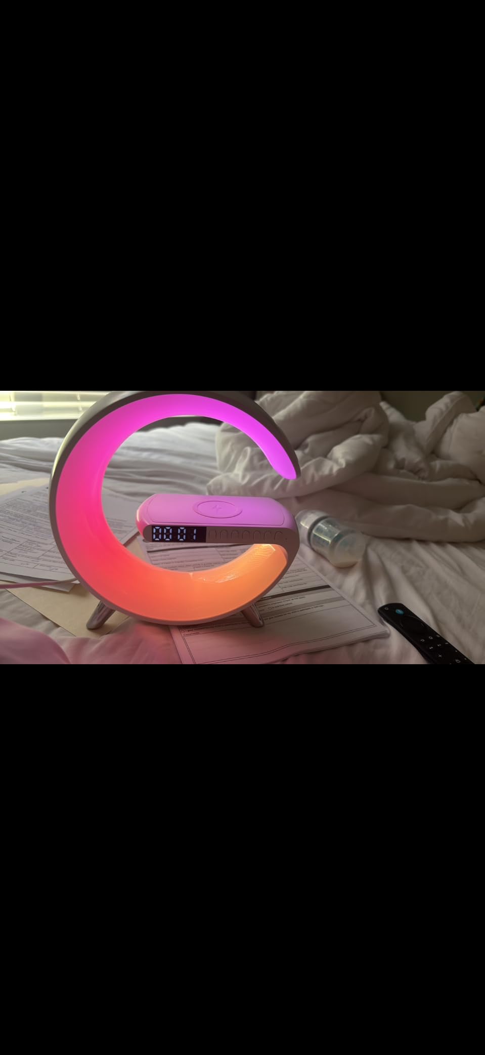 4 In 1 Smart LED Table Lamp, Alarm Clock, Wireless Charger, Night Light, Bluetooth Speaker with App Control, Bedside Lamp customer photo 2