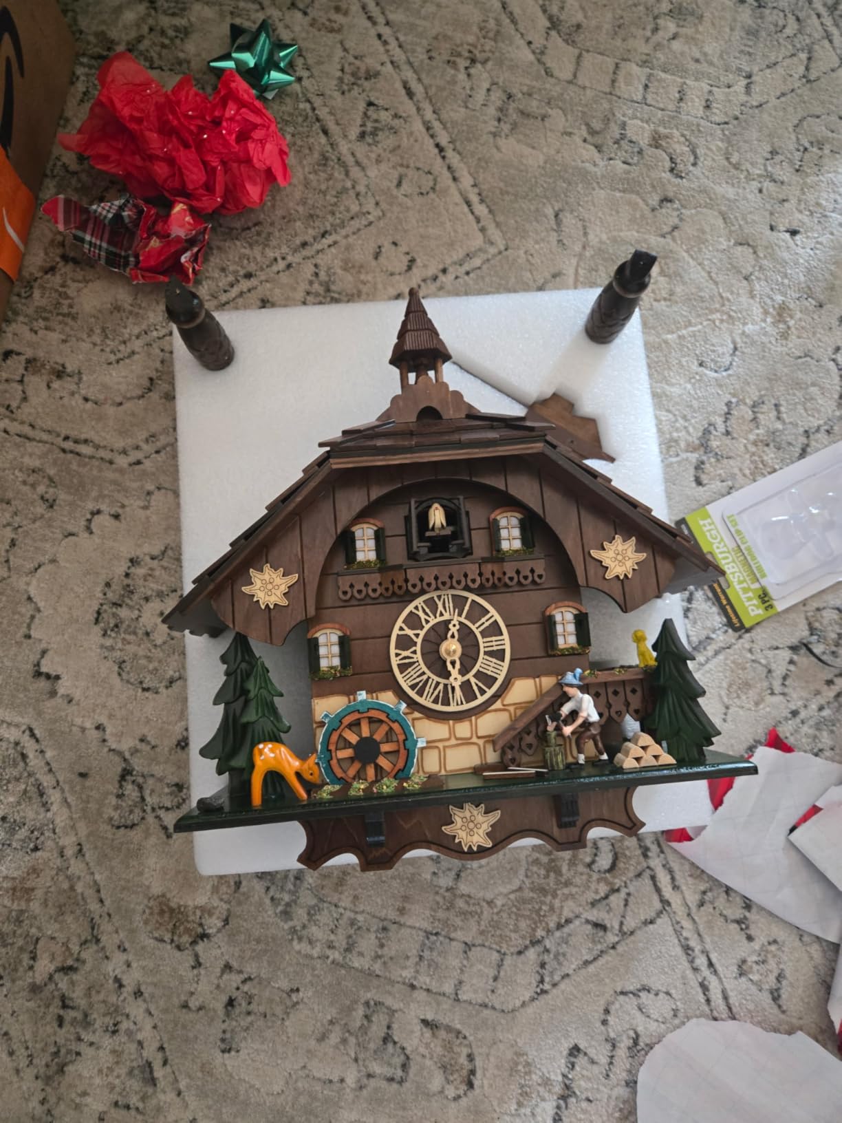 Cuckoo Clock Wall Art, Animated Scene, 12 Melodies, Volume Control, Night Mode, Germany Style Black Forest Retro Handcrafted Wooden Chalet, Traditional Rustic Home Decor, Gift for Family (12.5