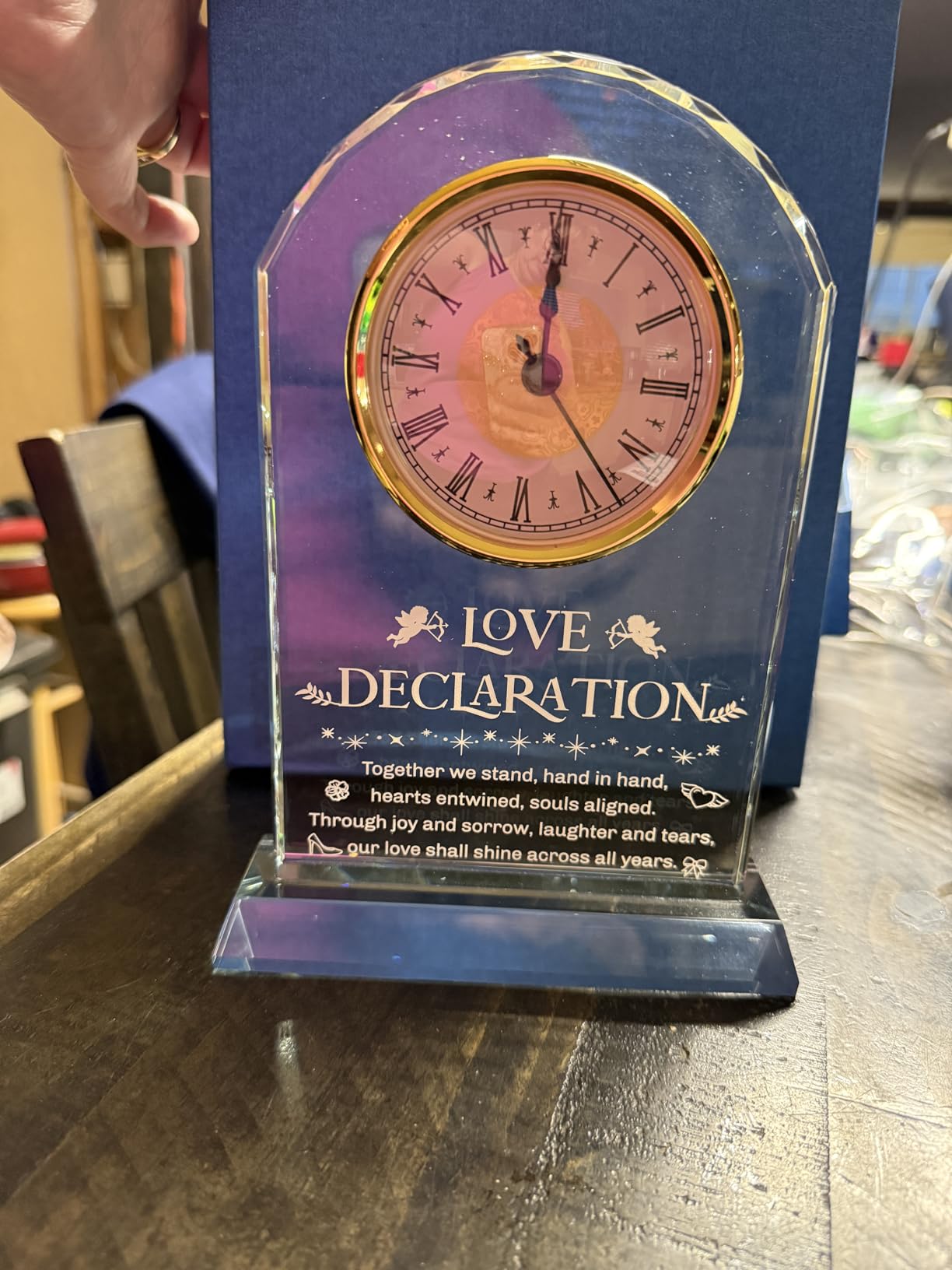 Wedding Gifts for Couples, Wedding Valentine's Day Gift Ideas Crystal Desk Clock, Happy Anniversary Marriage Gift for Bride and Groom, Engagement Newlywed Mr Mrs Gift (Glass Base) customer photo 1