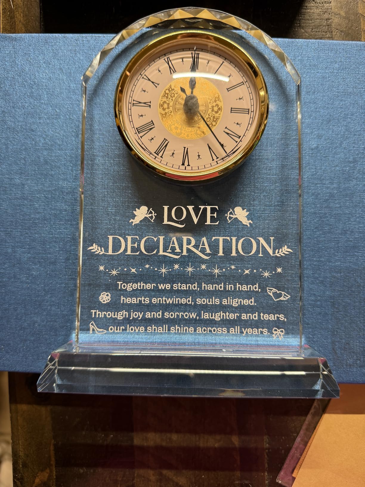 Wedding Gifts for Couples, Wedding Valentine's Day Gift Ideas Crystal Desk Clock, Happy Anniversary Marriage Gift for Bride and Groom, Engagement Newlywed Mr Mrs Gift (Glass Base) customer photo 2