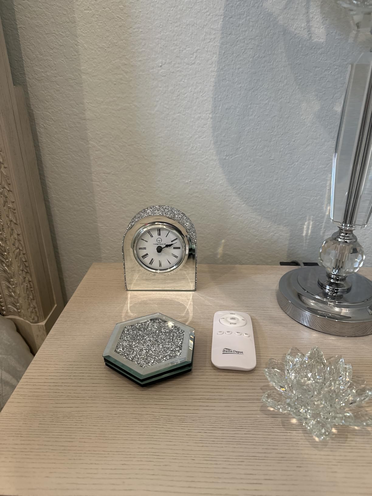 Mirror Glass Diamond Inlaid Decorative Table Clock for Indoor Display | Mirror glass material, 5.1in height, anti-discoloration, desk fireplace bedroom office use, home decor, gift customer photo 1
