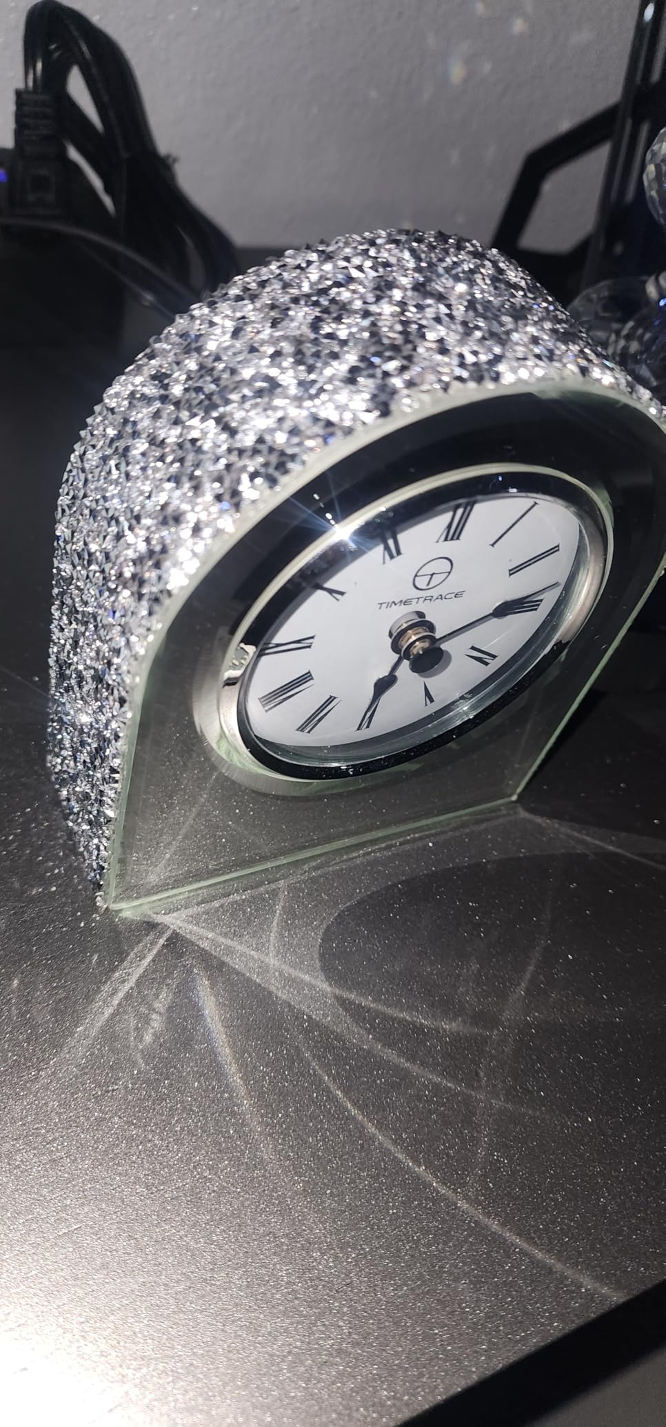 Mirror Glass Diamond Inlaid Decorative Table Clock for Indoor Display | Mirror glass material, 5.1in height, anti-discoloration, desk fireplace bedroom office use, home decor, gift customer photo 2