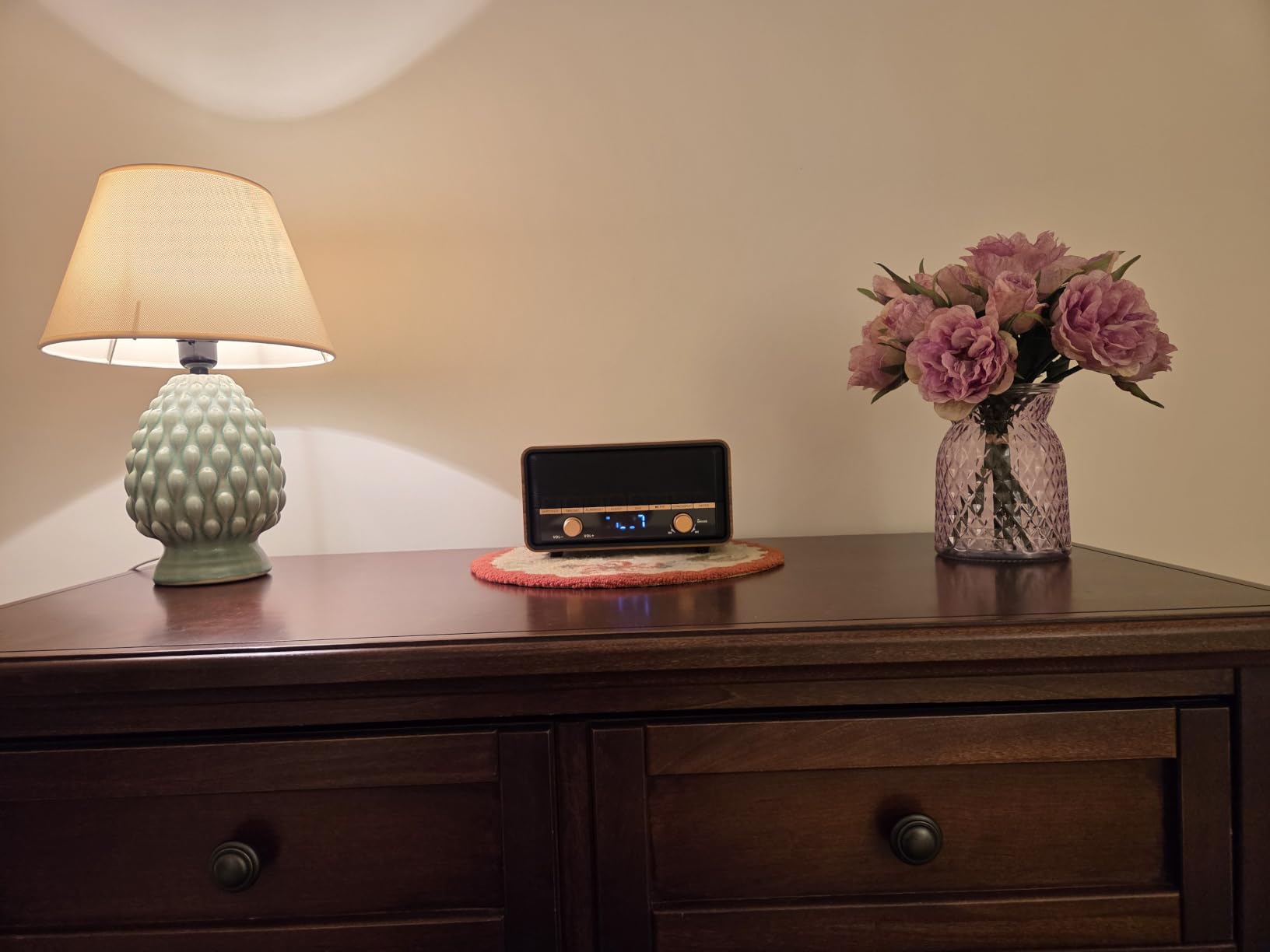 Vintage Wooden AM FM Radio Bluetooth Clock Radio for Bedroom | Digital Tabletop Radio, 80 Station Presets, Snooze, Sleep Timer, Clear LCD Display, For Bedroom, Home, Office, Deep Walnut customer photo 1