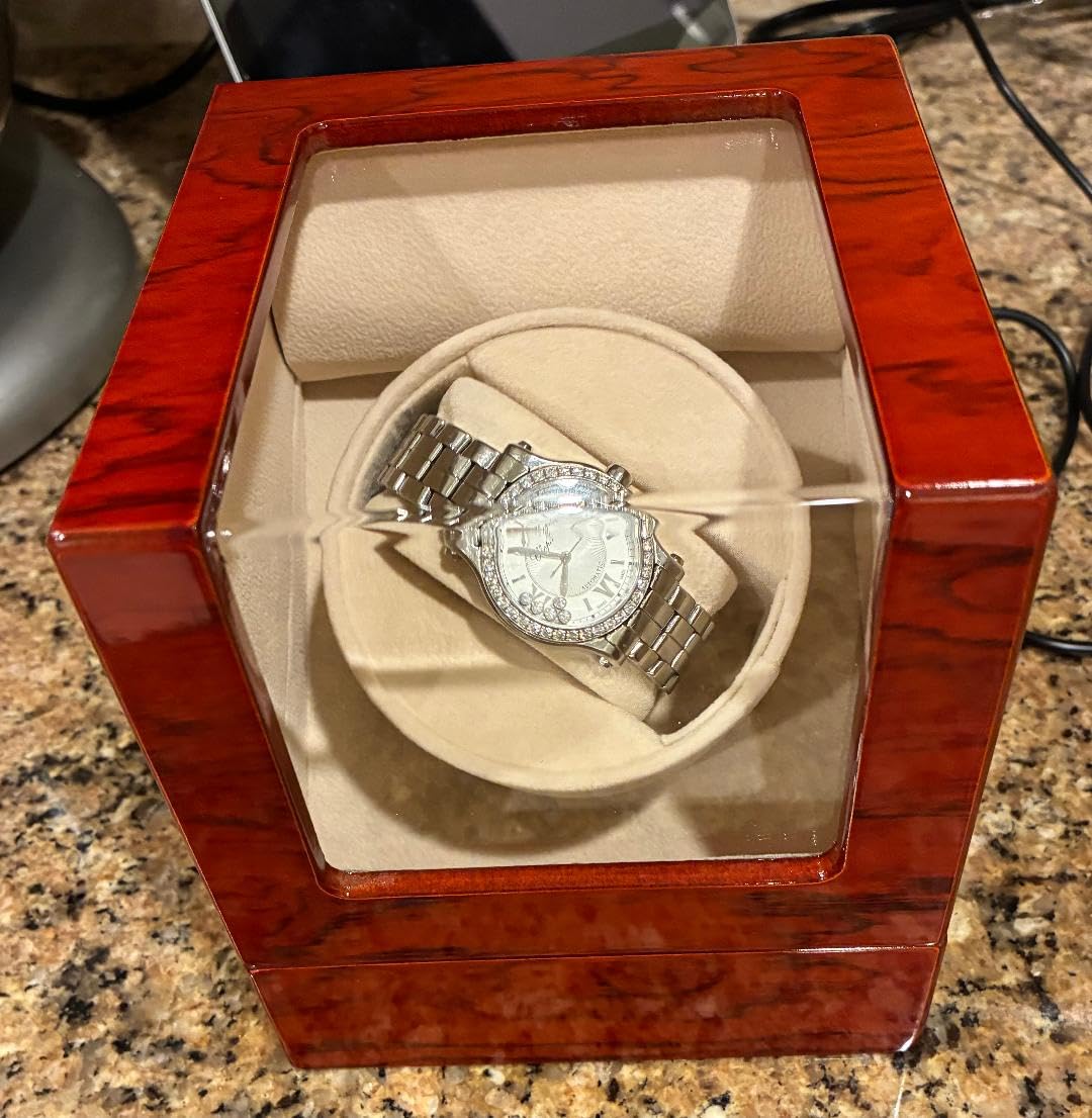 Automatic Single Watch Winder with Quiet Motor for Rolex and Other Watches | Wood Case with Luxurious Ebony Piano Lacquer Finish, Anti-Magnetic Shielding, Soft Lining, and Dual Power Options customer photo 2