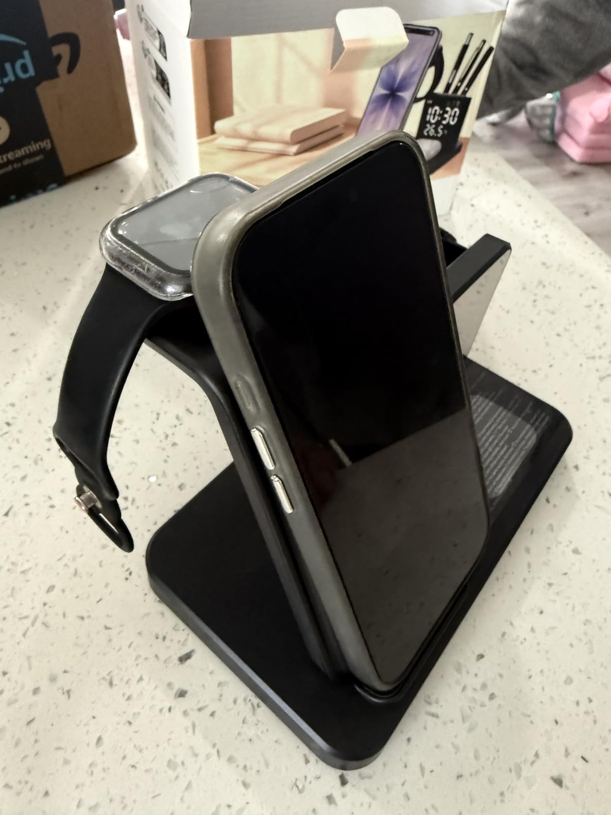 5 in 1 Wireless Charging Station with Alarm Clock Pen Holder, Fast Wireless Charger for iPhone 17/16/15/14/13/12/Pro/Max/Air, for iWatch & AirPods, Charger Stand with Temperature, Snooze Model Black customer photo 2