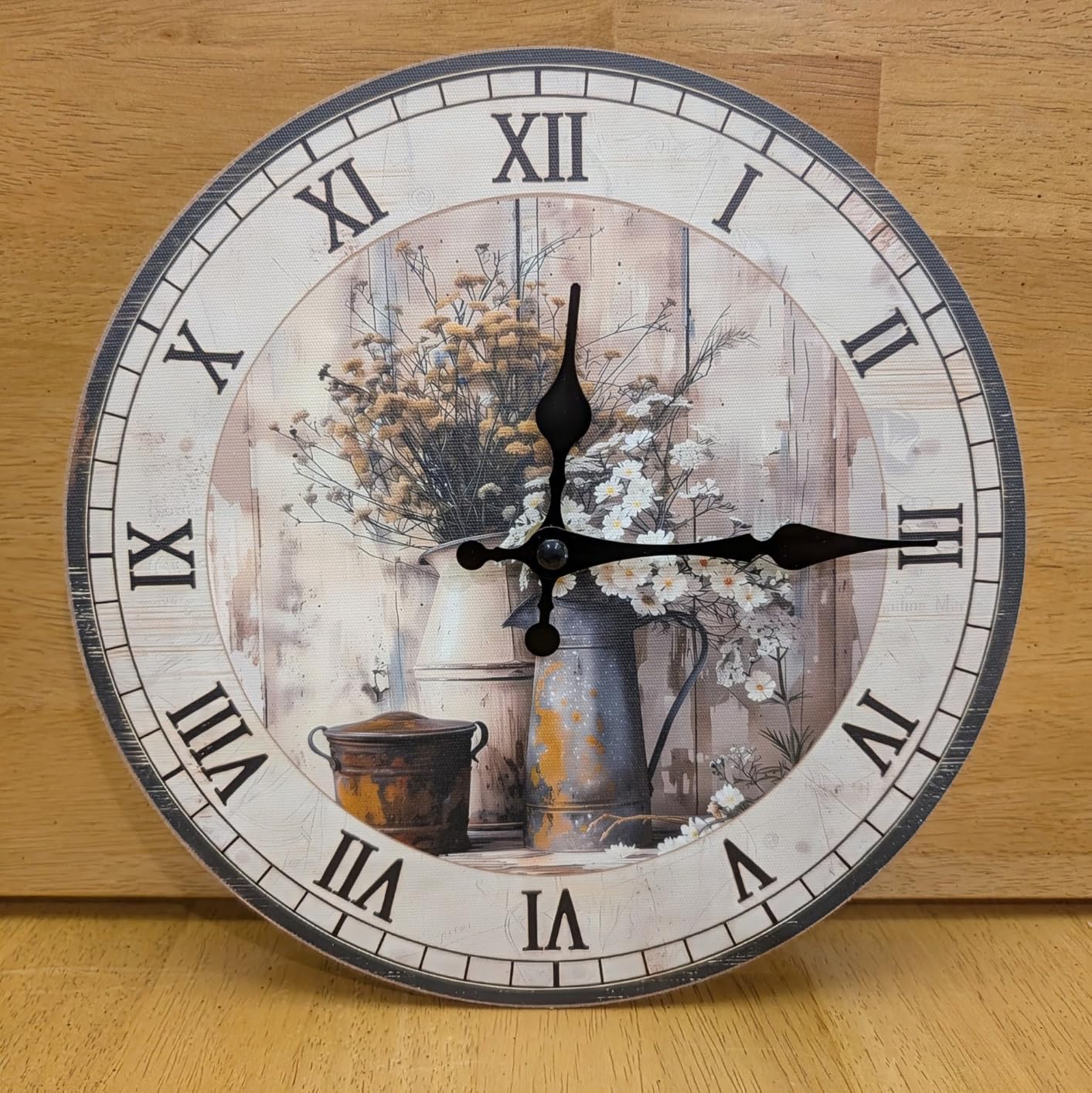 Vintage Floral Wall Clock 10 Inch Silent Farmhouse | Battery Operated Non Ticking Retro Wooden Boho Daisy Flowers Clock for Kitchen Bedroom Bathroom Decor customer photo 1