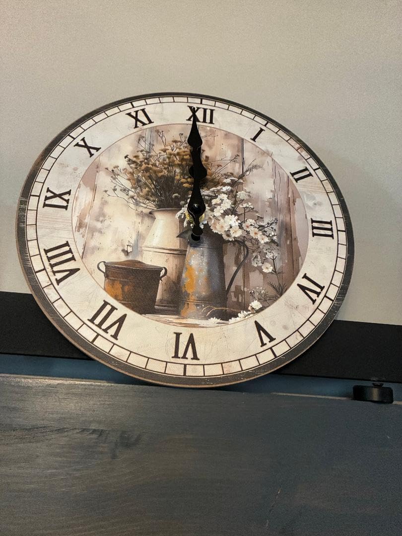 Vintage Floral Wall Clock 10 Inch Silent Farmhouse | Battery Operated Non Ticking Retro Wooden Boho Daisy Flowers Clock for Kitchen Bedroom Bathroom Decor customer photo 2