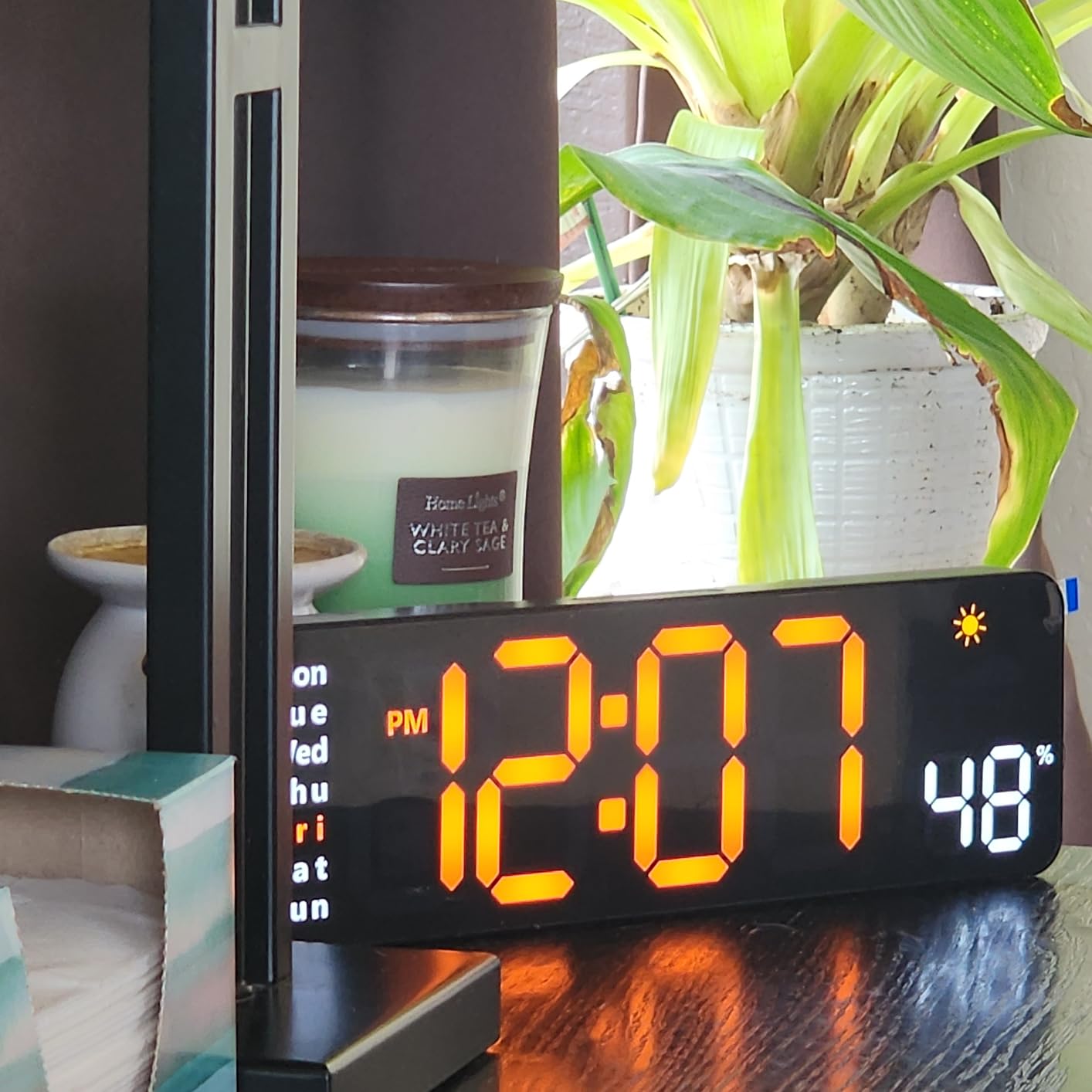 Digital Wall Clock, Digital Clock Large Display with Network Auto-Synced, Corded Smart LED Alarm Clocks Real-Time Shows Weather, Indoor/Outdoor Temp Humidity for Living Room Bedroom Classroom Office customer photo 2