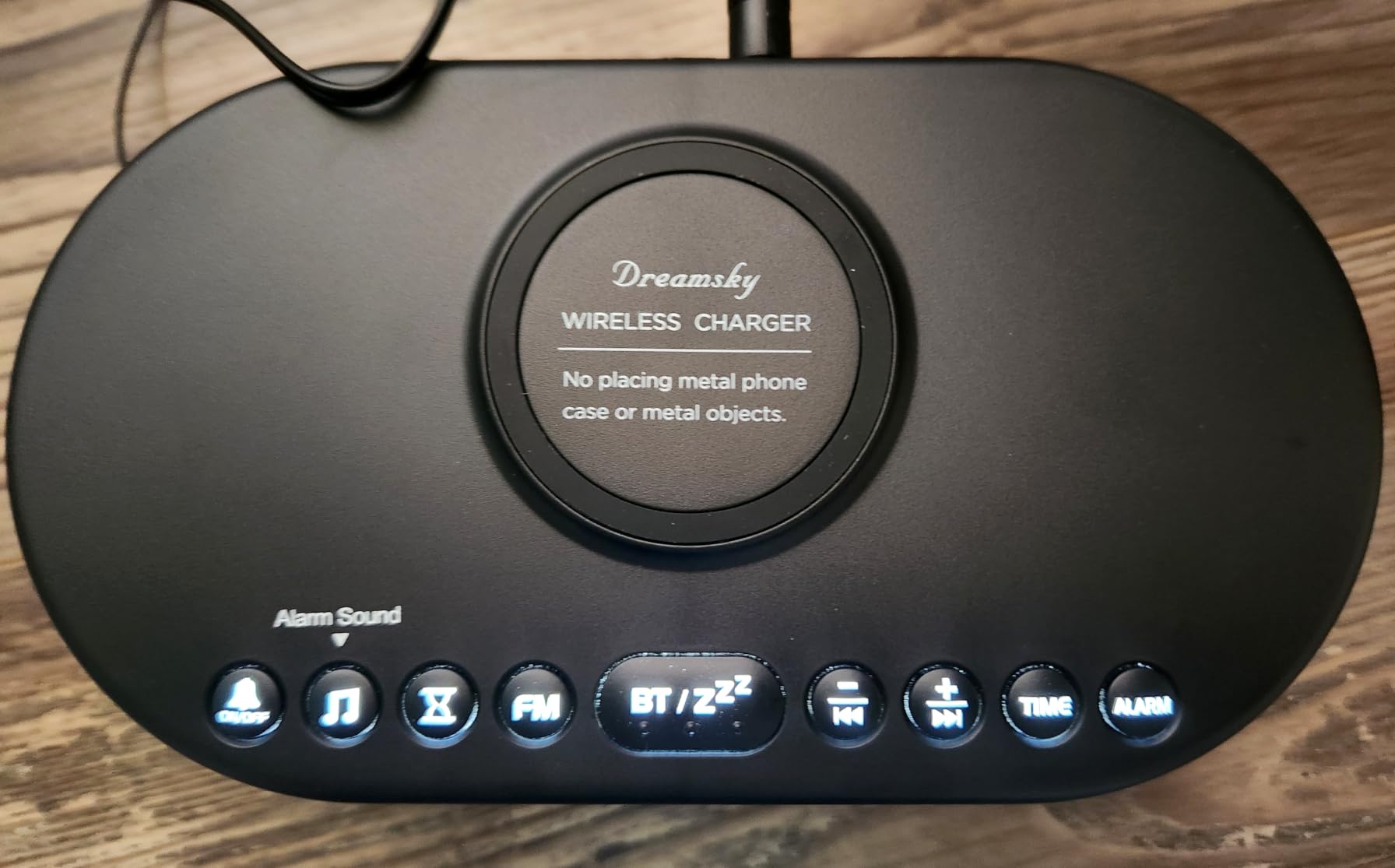 DreamSky Alarm Clock Radio with Wireless Charging and Bluetooth Speaker | Loud Alarm for Heavy Sleepers, Bedroom Digital FM Radio with Sleep Timer, 0-100% Dimmer, 9 Alarm Sounds & 16 Volumes, USB customer photo 2