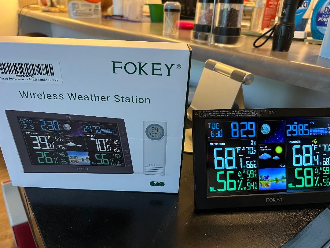 Weather Station Wireless Indoor Outdoor with Atomic Clock 7Time Zones | Full-Color Display with 330° Wide View, Barometer, Inside Outside Thermometers, Moon Phase Home Monitor, DeepBlack with 1 Sensor customer photo 1