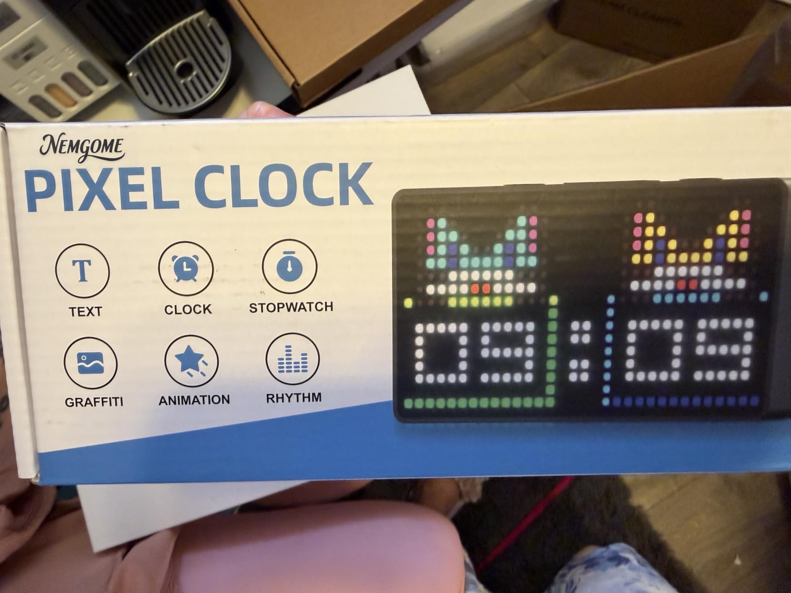 Smart Pixel Clock, LED Display Alarm Clock, Application Control, Custom Text and Emoticon Materials, Multi-Functional use, Suitable for Living Room, Bedroom, Sports Timing, Countdown customer photo 2