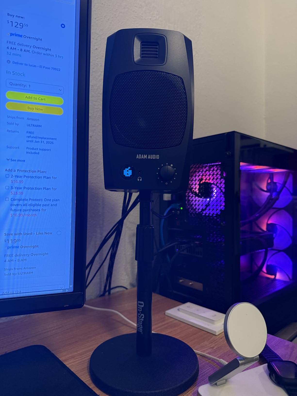 On-Stage DS7200B Adjustable Desktop Mic Stand (for Recording, Streaming, Podcasting, Bass, Drums&Amps, Adjustable Height, Round Weighted Base, 5/8″-27 Threading, Metal, Black) customer photo 1