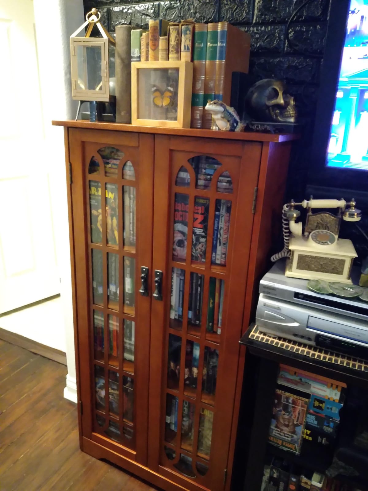 SEI Furniture - Window Pane Media Cabinet - Cherry - Transitional Design, Brown Glass and Wood - Ideal for Home Office, Living Room (MS1073) customer photo 1