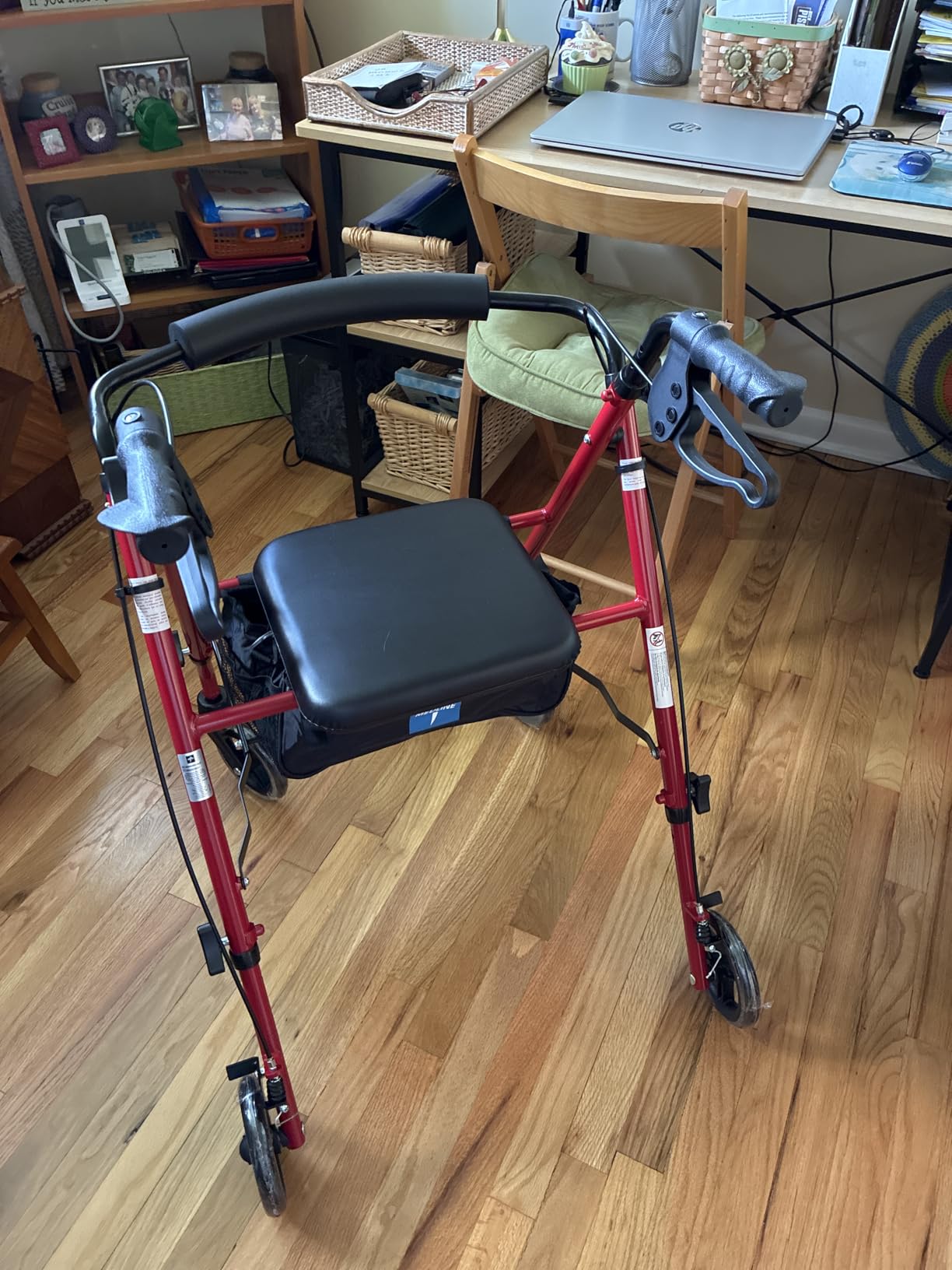 Medline Freedom Mobility Lightweight Folding Aluminum Rollator Walker with 6-inch Wheels, Adjustable Seat and Arms, Burgundy customer photo 1
